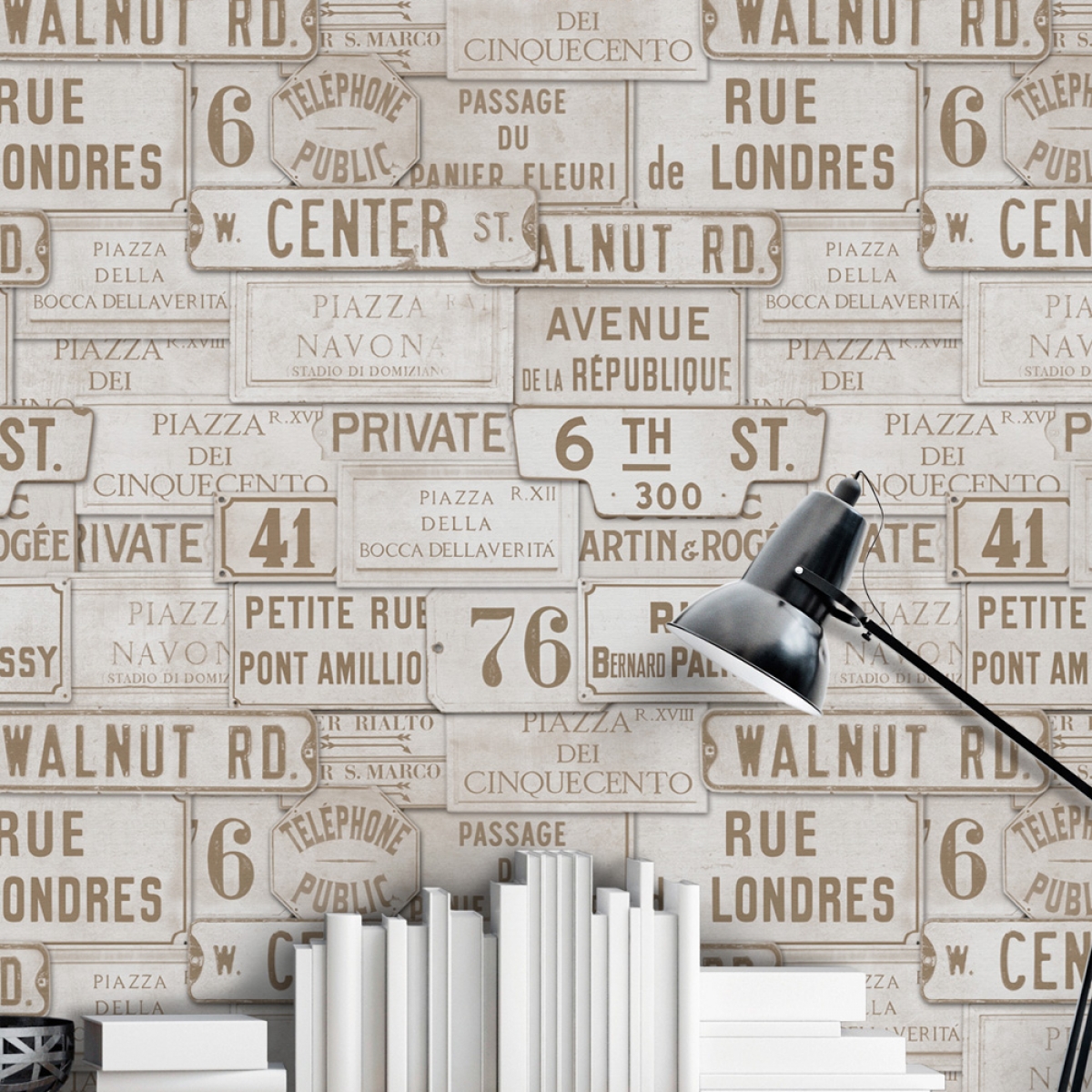 Tapet designer Traveller Vintage SIGNS, MINDTHEGAP, Tapet living, Tapet