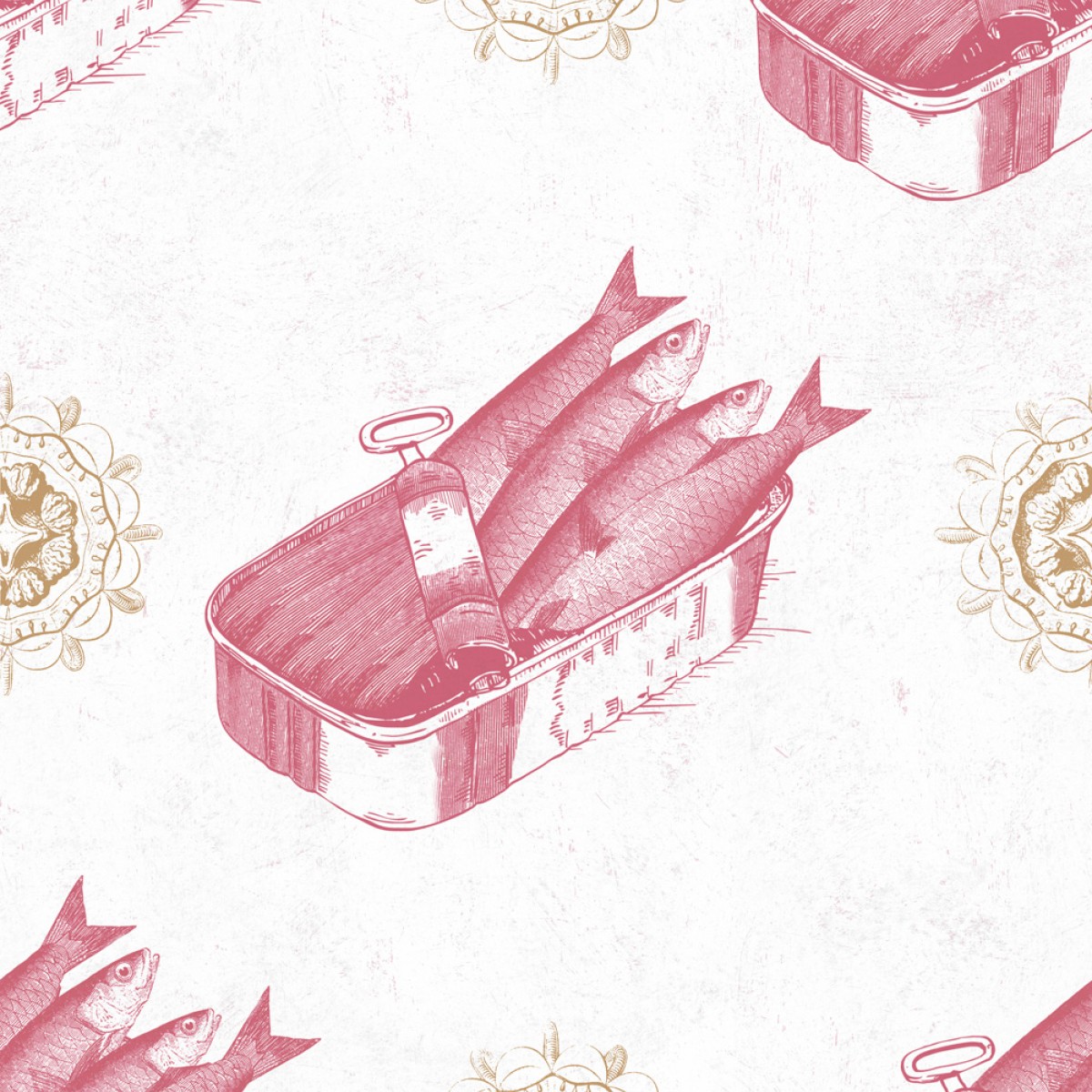 Tapet designer Seaside Sardines Red, MINDTHEGAP, Tapet living, Tapet