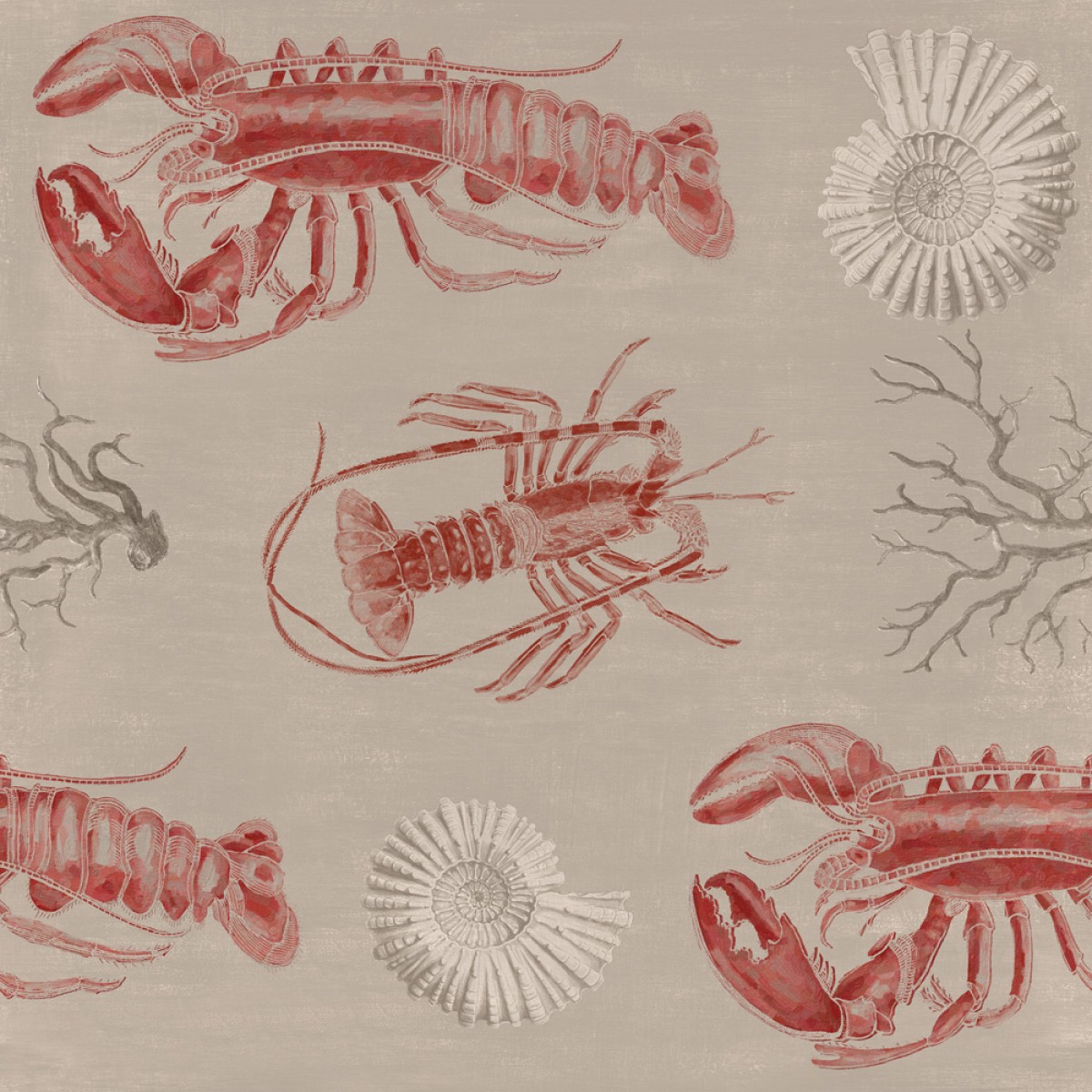 Tapet designer Seaside Lobster Taupe, MINDTHEGAP, Tapet living, Tapet 
