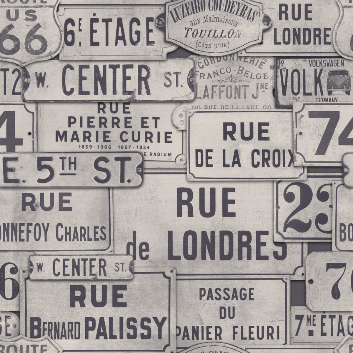 Tapet designer Traveller Street Signs Neutral, MINDTHEGAP, Tapet living, Tapet