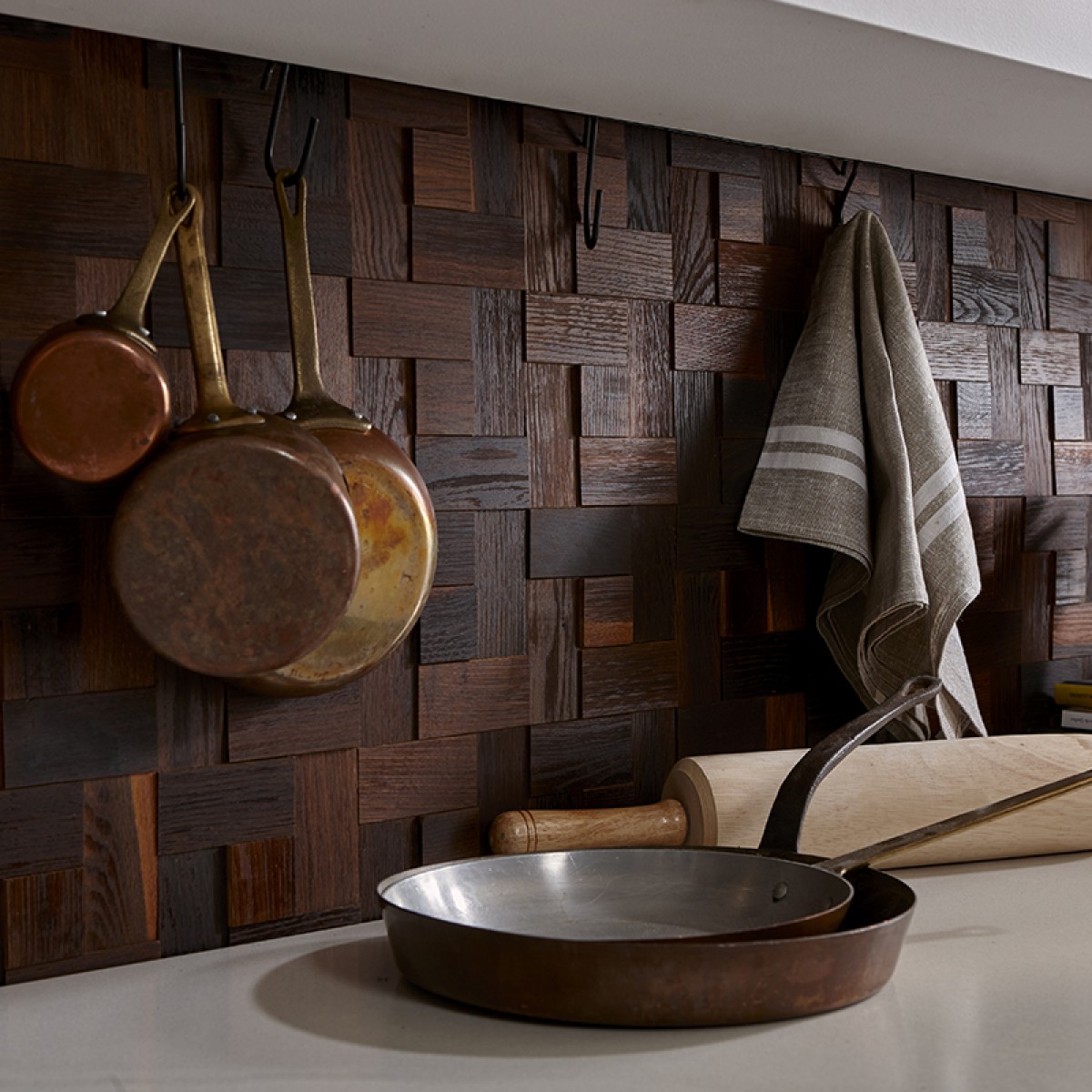 Panouri Decorative Din Lemn Mosaic Basketweave Oak Brown 4 Plăci