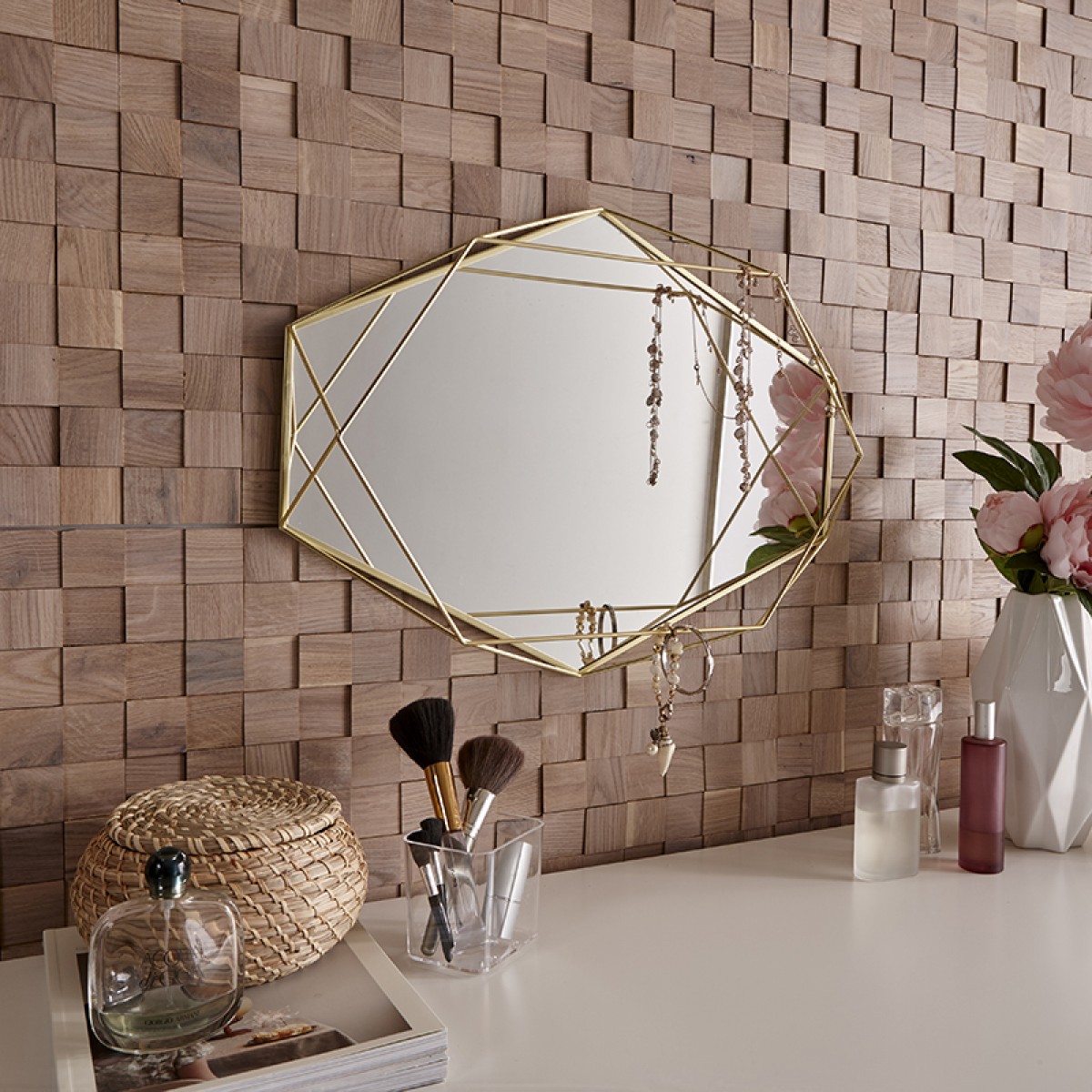 Panouri decorative din lemn Mosaic - Chessboard Oak White - 4 plăci