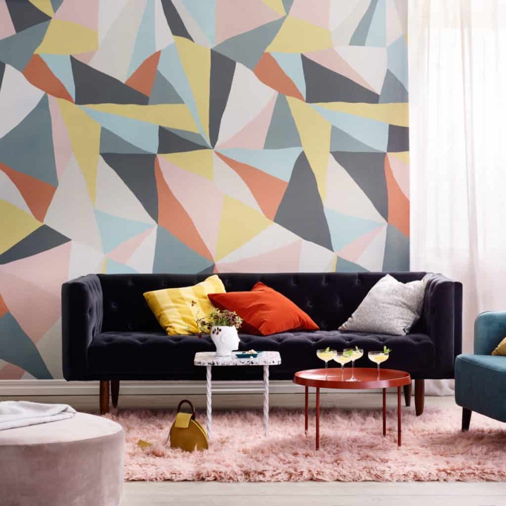 fototapet in stil retro pentru living cu model geometric colorant