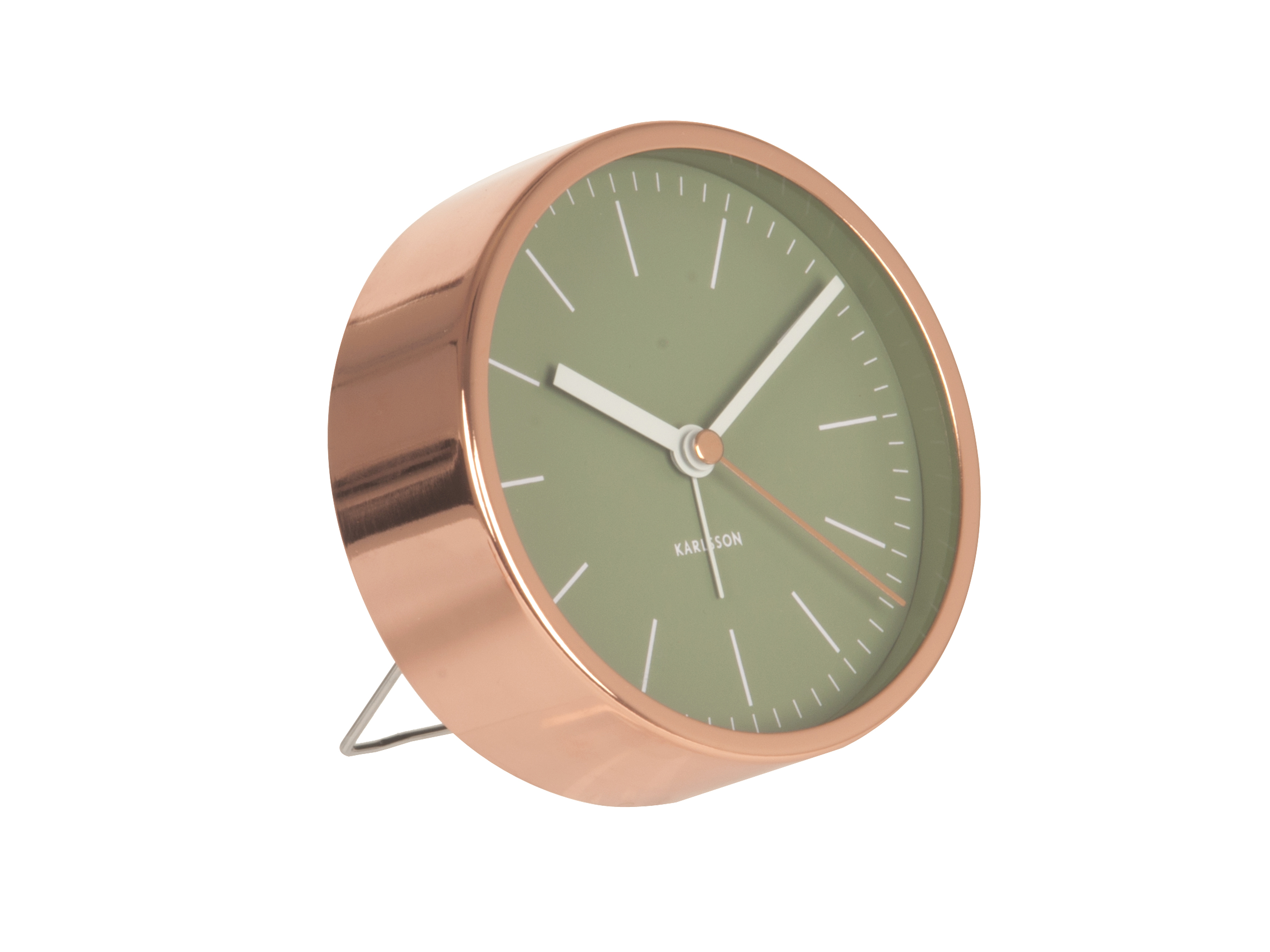 Ceas cu alarmă MInimal verde cu ramă de nuanța cuprului, Karlsson karlsson imagine noua 2022