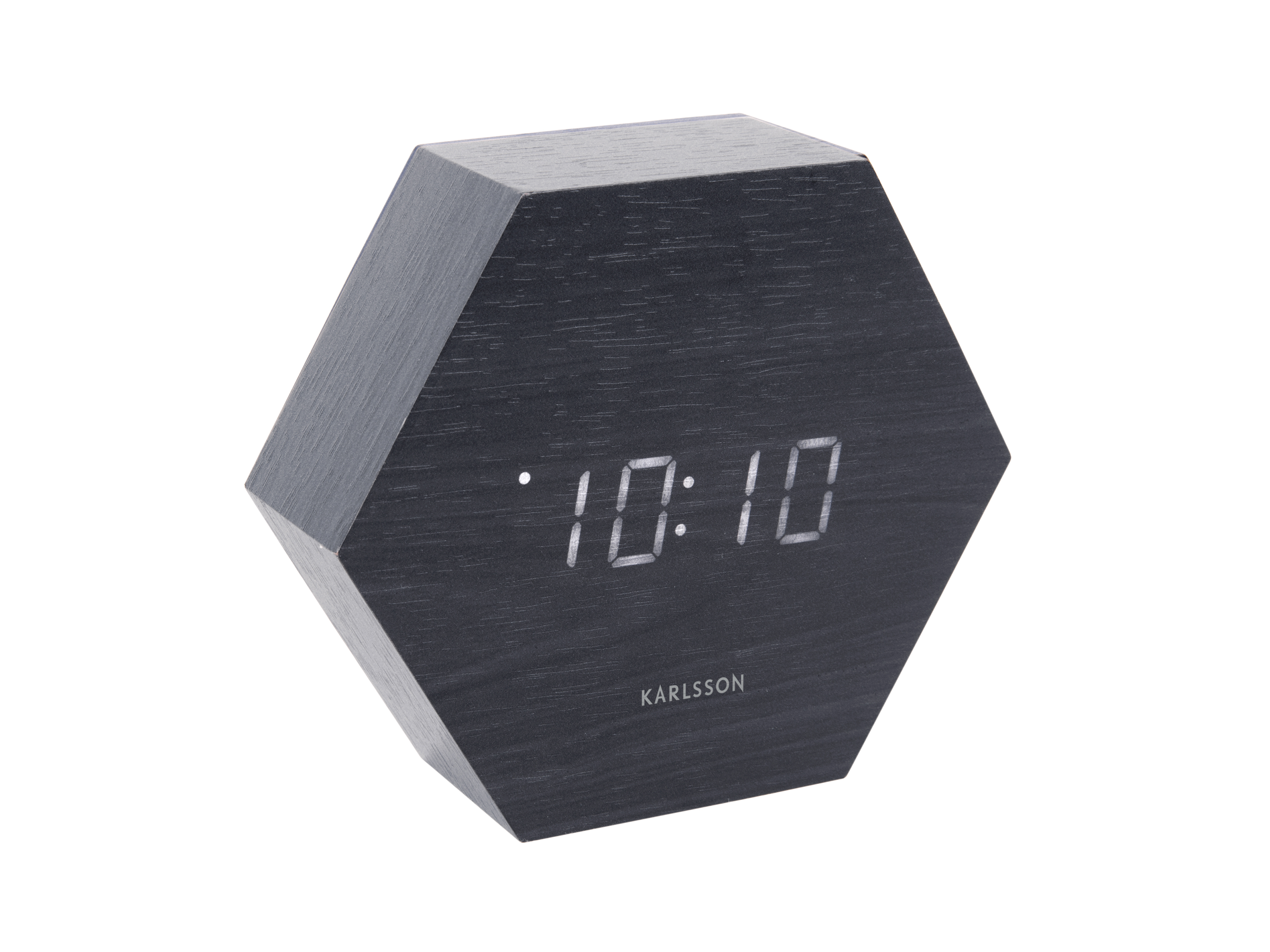 Ceas cu alarmă Hexagon cu furnir negru, LED alb, Karlsson karlsson