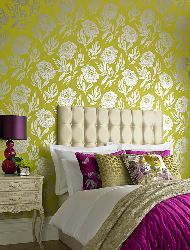 Tapet chatsworth, lime green luxury floral, 1838 wallcoverings, 5.3mp / rola 