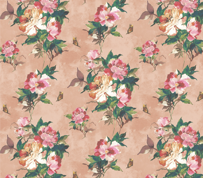 Tapet madama butterfly, coral rose luxury floral, 1838 wallcoverings, 5.3mp / rola 