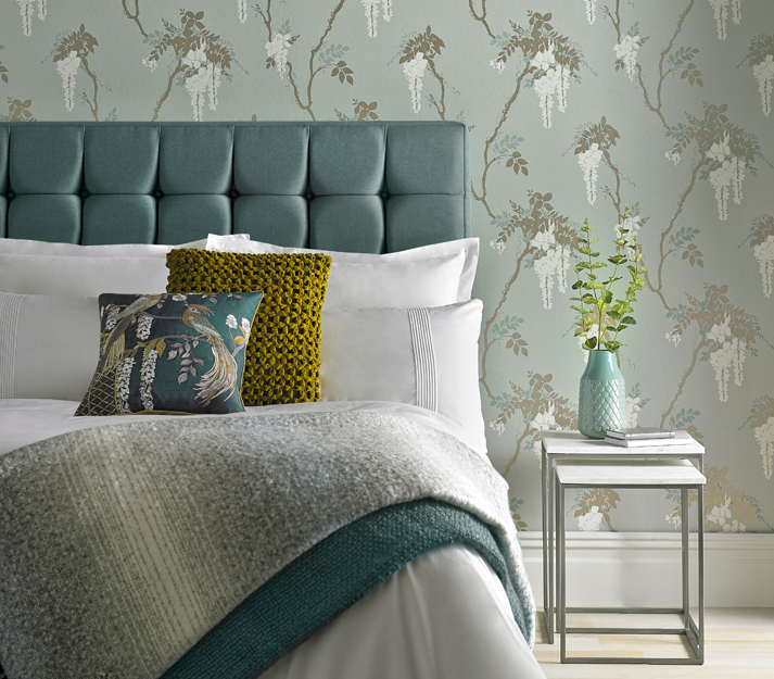 Tapet Leonora, Teal Green Luxury Floral, 1838 Wallcoverings, 5.3mp / rola 1838