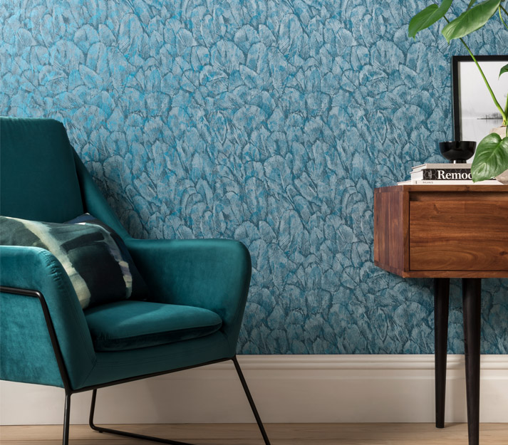 Tapet tranquil, lagoon blue luxury feather, 1838 wallcoverings, 5.3mp / rola 