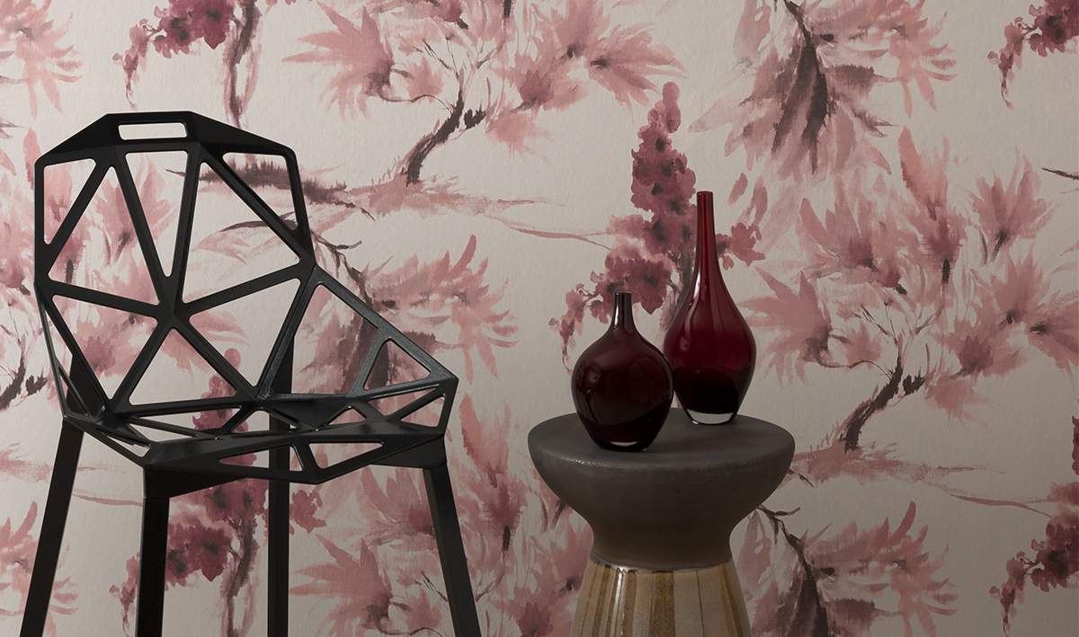 Tapet Mimosa, Pink Stucco Luxury Floral, 1838 Wallcoverings, 5.3mp / rola 1838 Wallcoverings