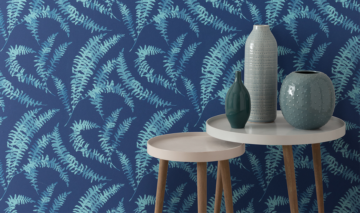 Tapet Felci, Azure Blue Luxury Leaf, 1838 Wallcoverings, 5.3mp / rola