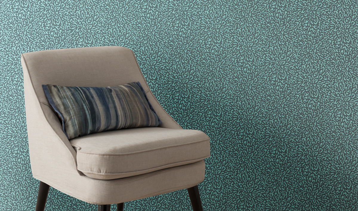 Tapet Corallo, Aquamarine Blue Luxury Patterned, 1838 Wallcoverings, 5.3mp / rola 1838 Wallcoverings
