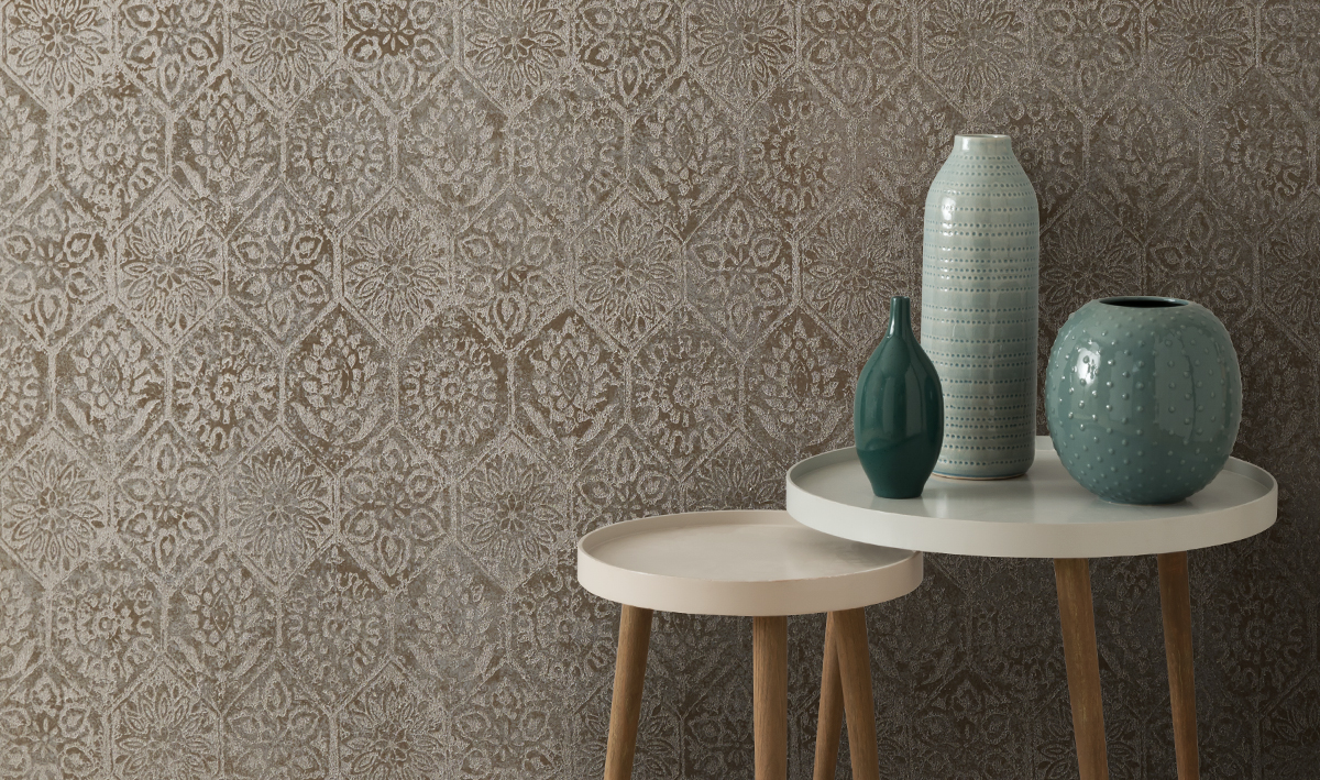 Tapet palazzo, burnished gold foil luxury tile, 1838 wallcoverings, 5.3mp / rola 