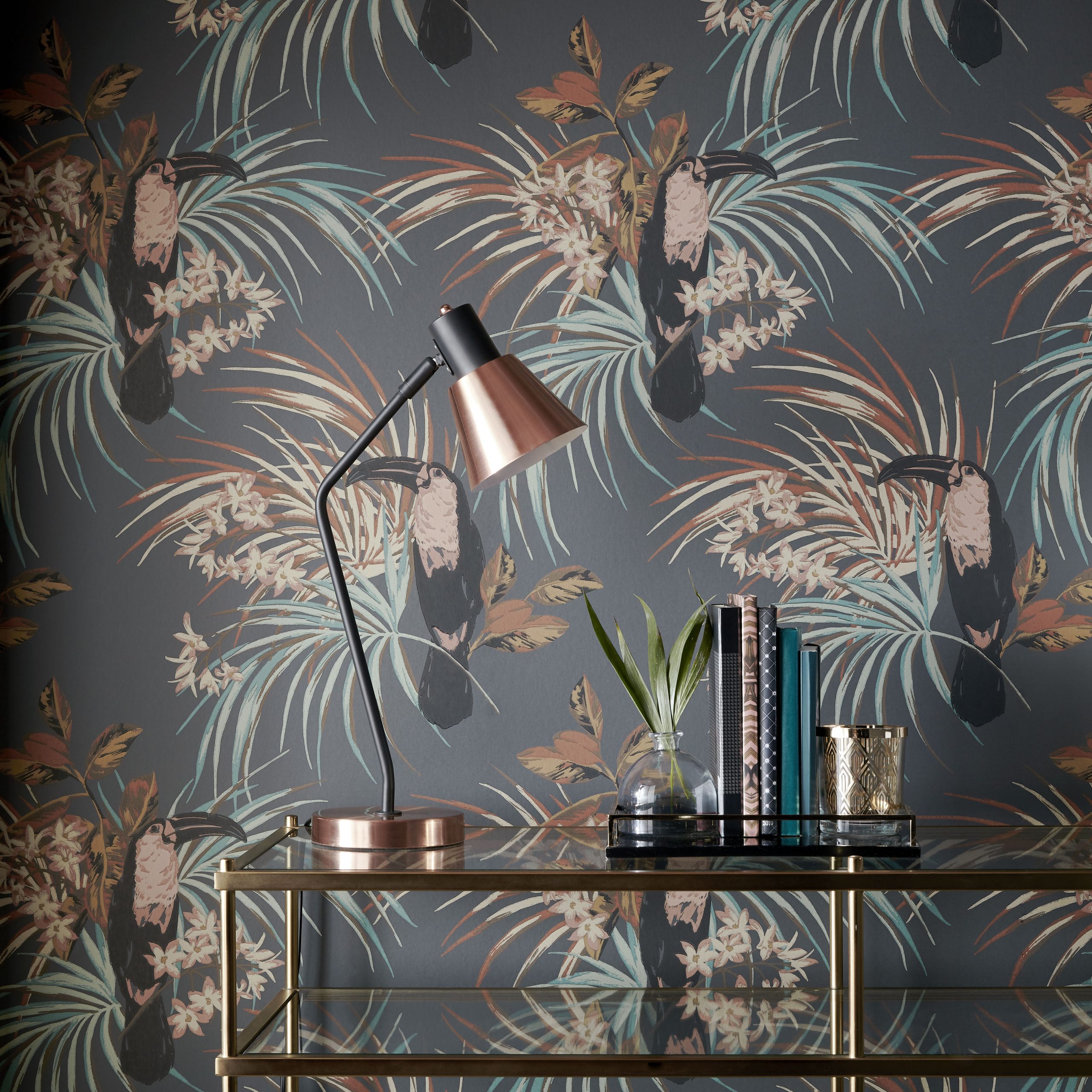 Tapet le toucan, charcoal black luxury bird, 1838 wallcoverings, 5.3mp / rola 