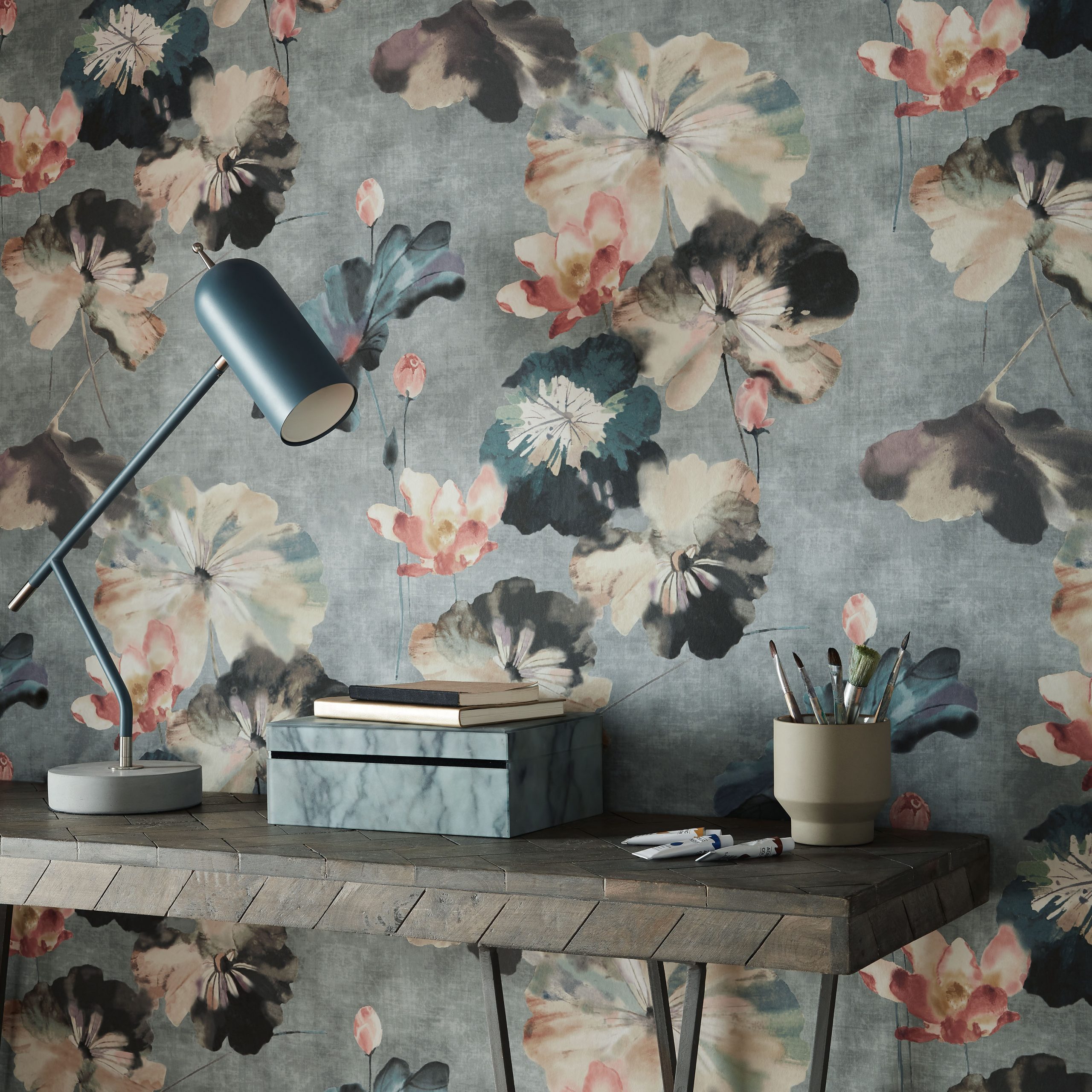 Tapet water lilies, mineral green luxury floral, 1838 wallcoverings, 5.3mp / rola 