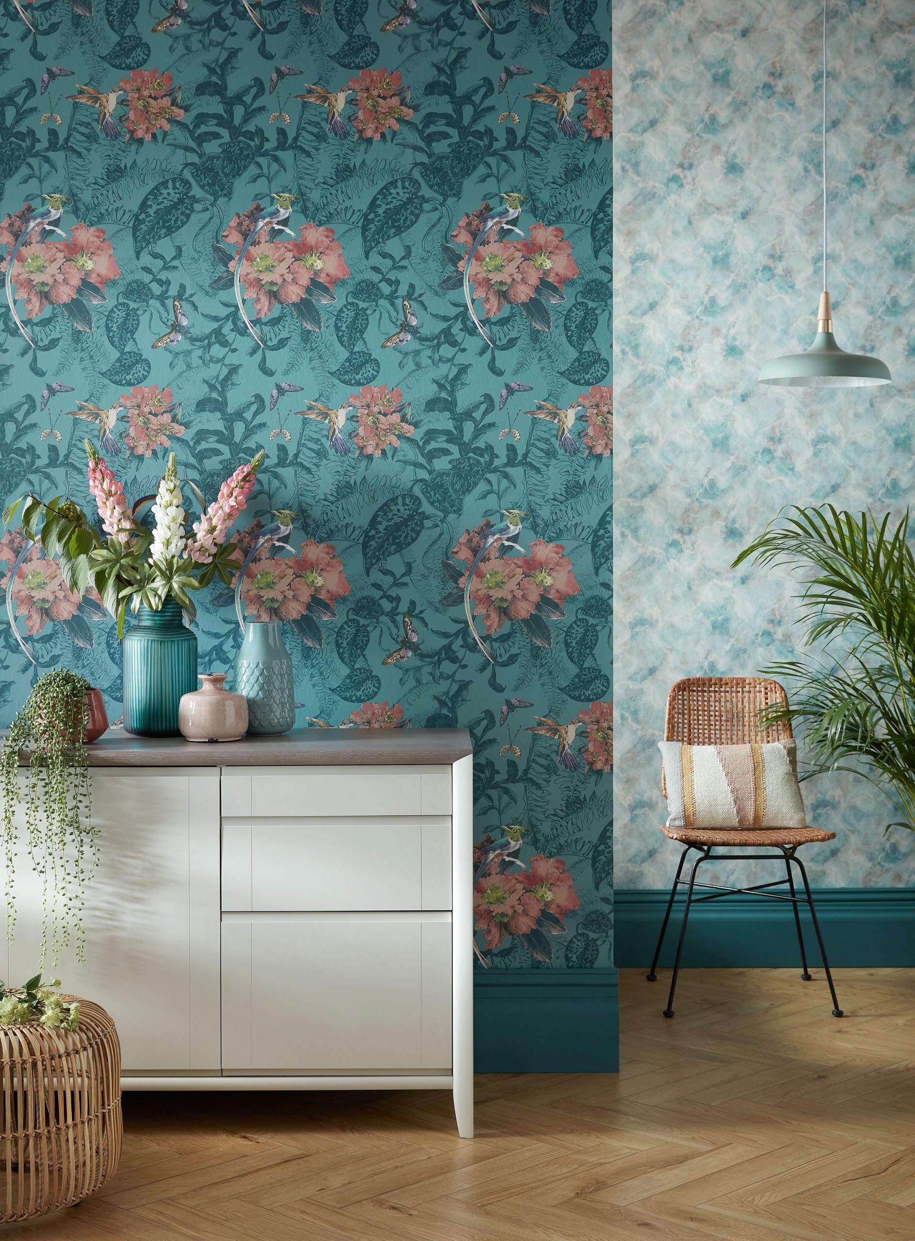 Tapet Hedgerow, Mineral Green Luxury Feature, 1838 Wallcoverings, 5.3mp / rola 1838 Wallcoverings