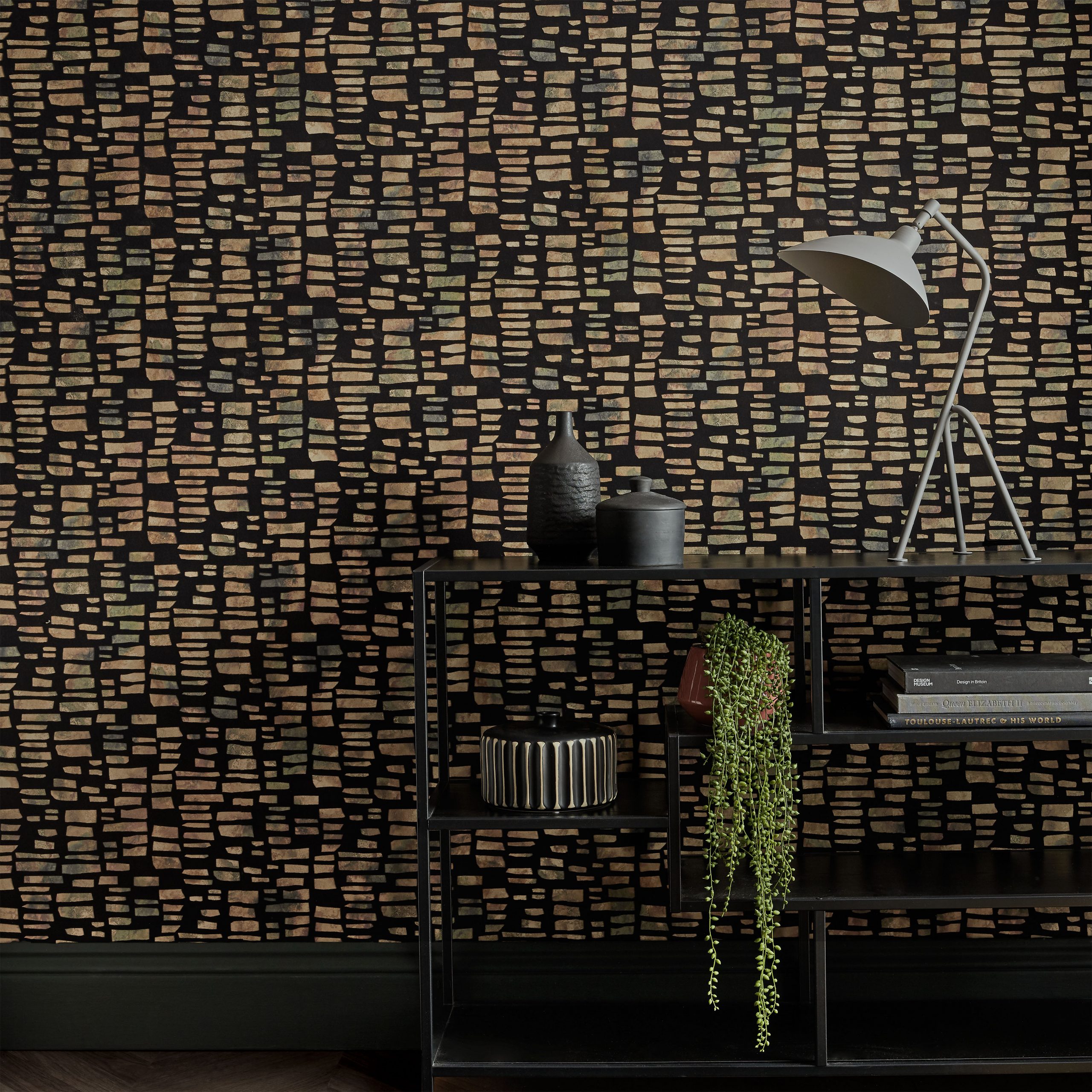 Tapet fusion, bracken black luxury flock, 1838 wallcoverings, 5.3mp / rola 