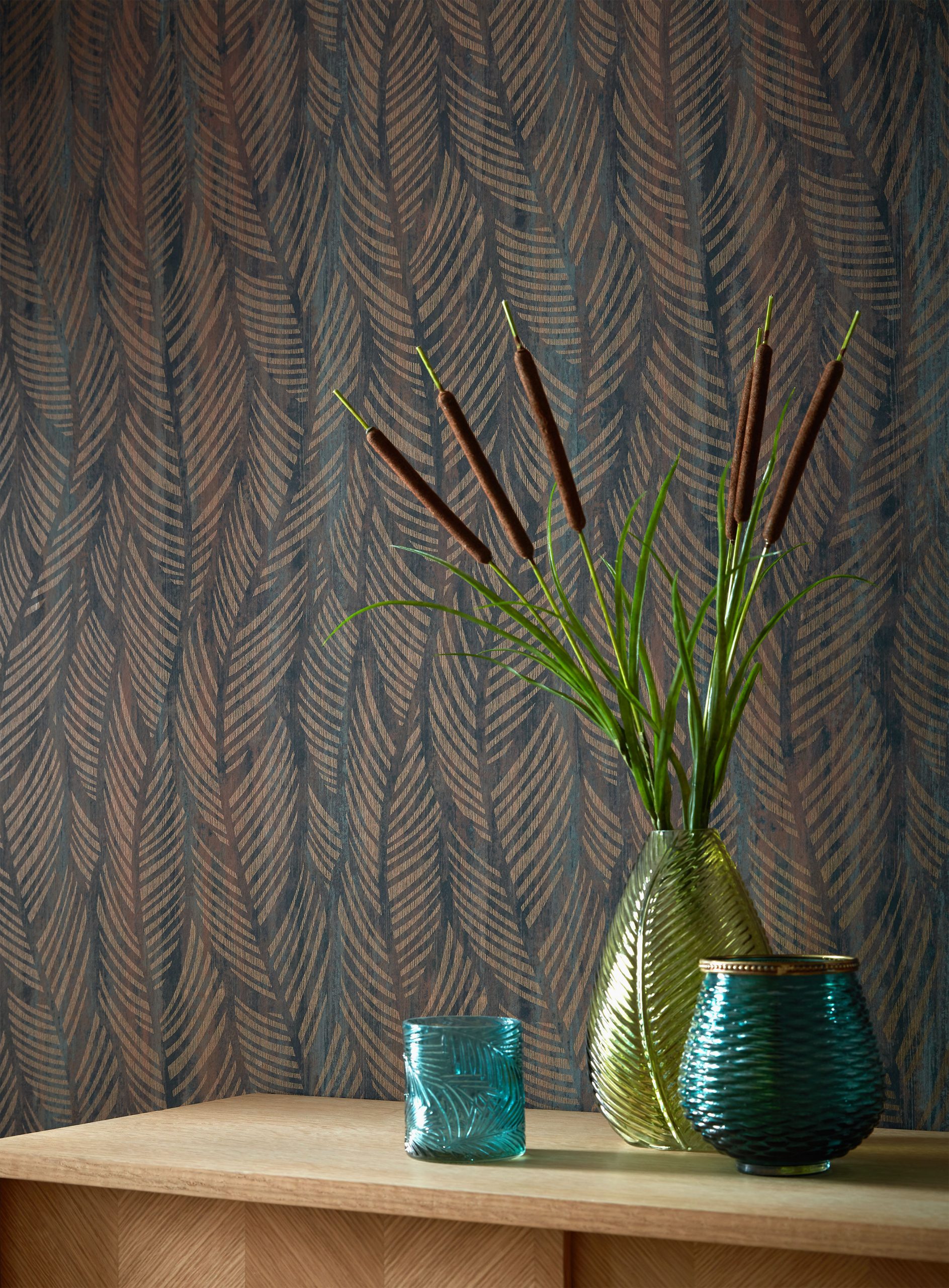 Tapet bramble, caramel brown luxury leaf, 1838 wallcoverings, 5.3mp / rola 