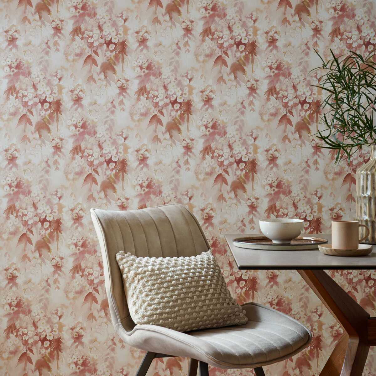Tapet cascade, mango red luxury floral, 1838 wallcoverings, 5.3mp / rola 