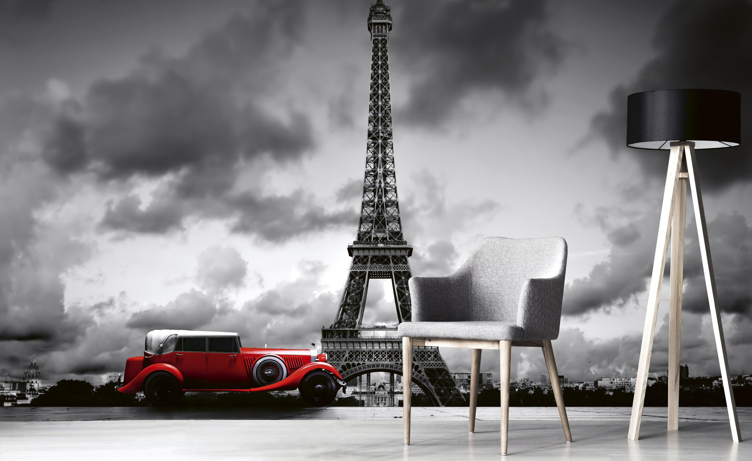 Foto tapet 3d retro car paris, dimex, 5 fâșii, 375 x 250cm 