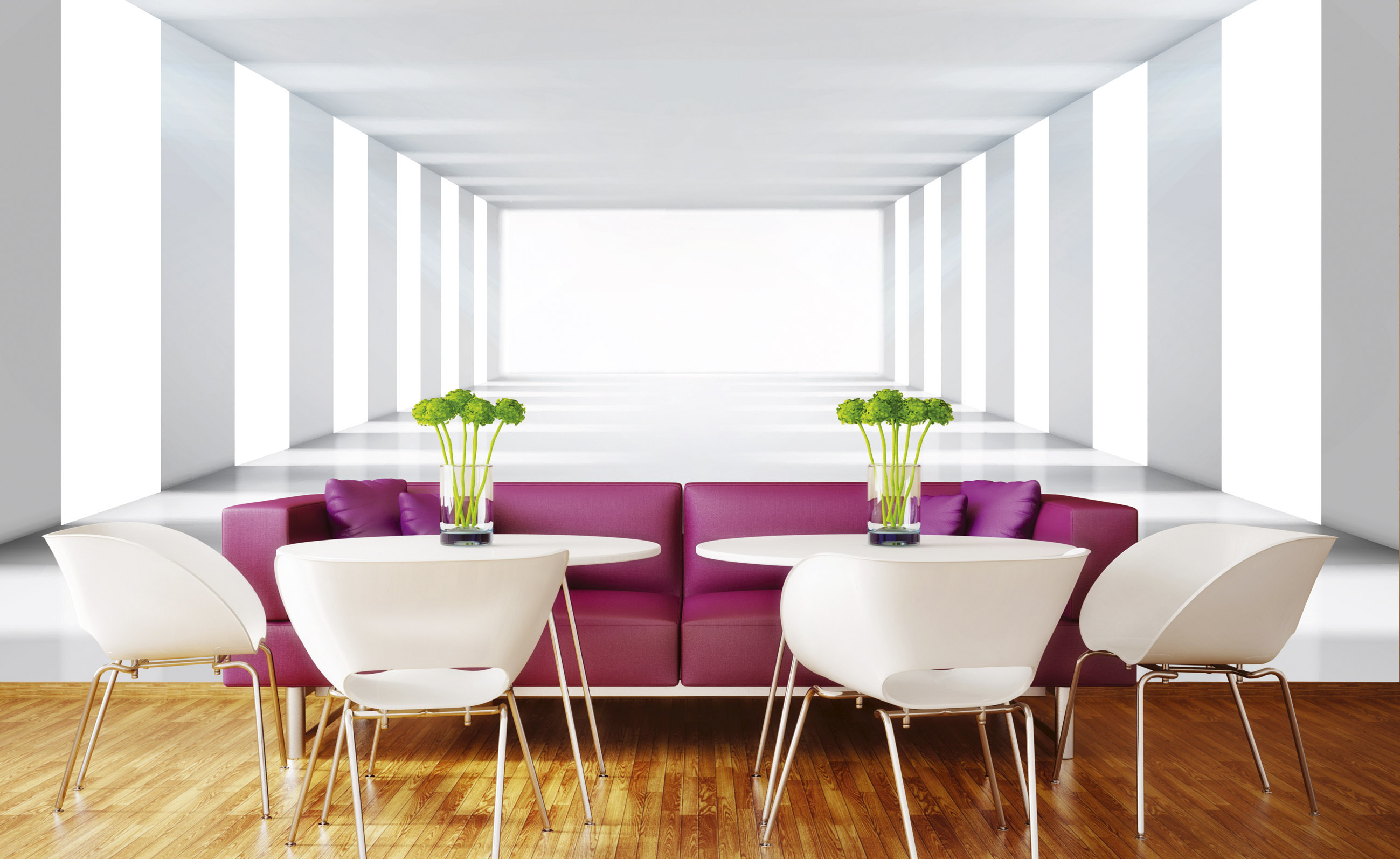 Foto tapet 3d white corridor, dimex, 5 fâșii, 375 x 250cm 