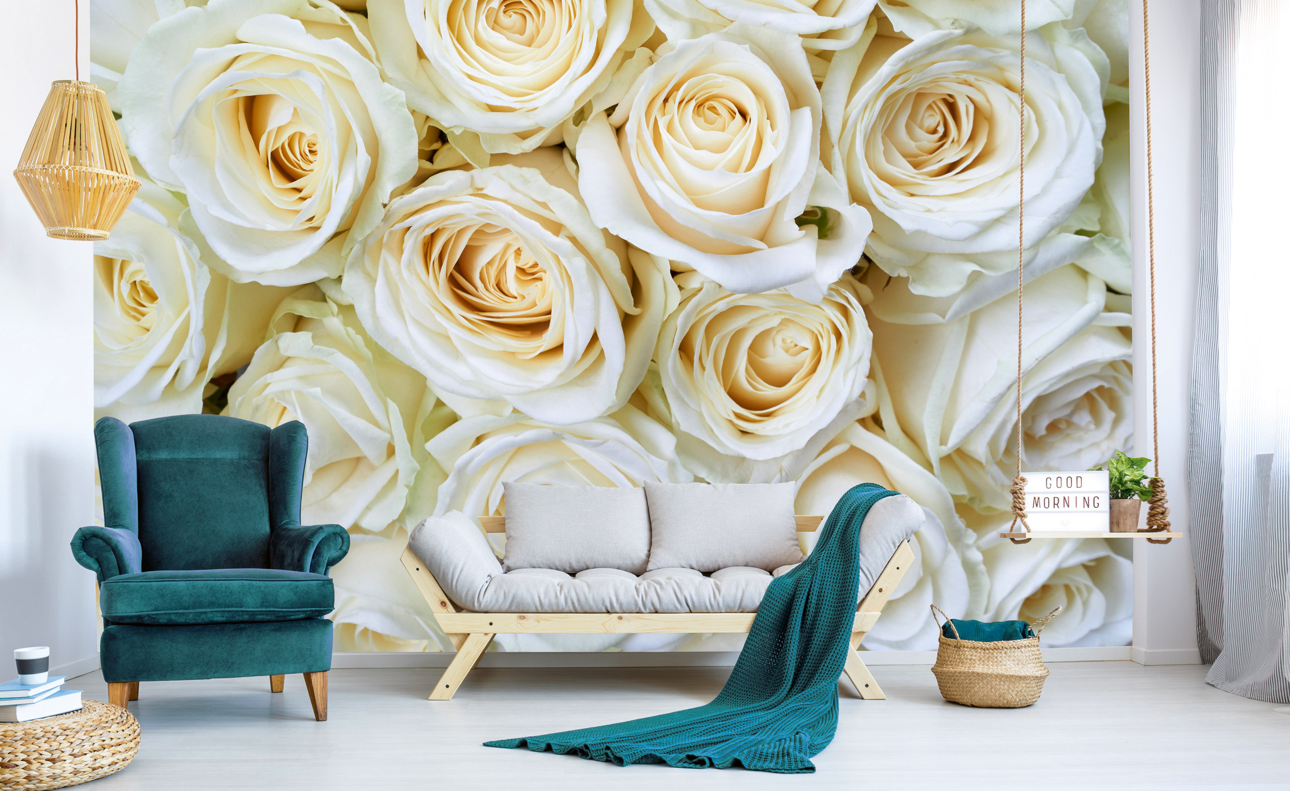 Foto tapet 3d white roses, dimex, 5 fâșii, 375 x 250cm 