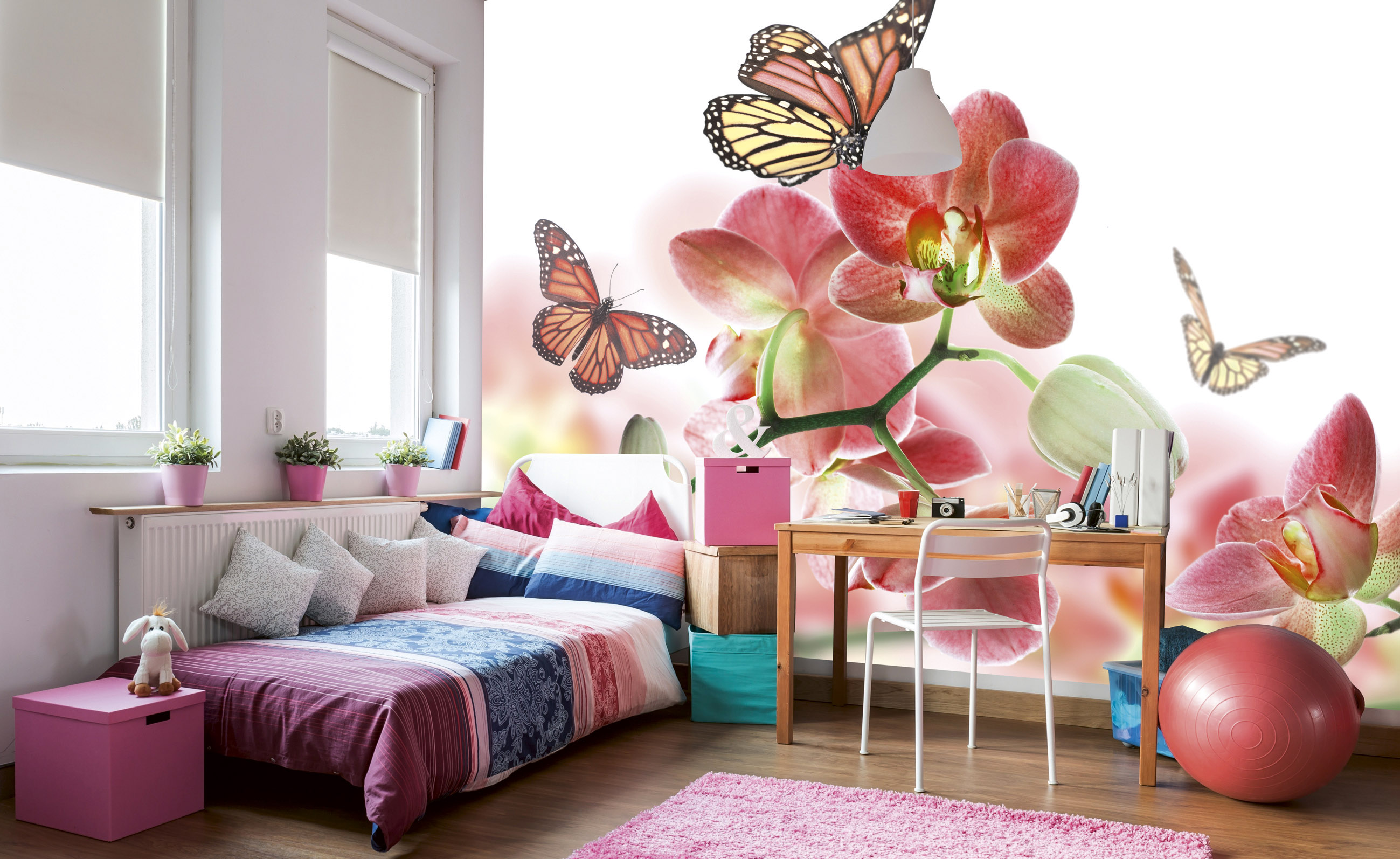 Foto tapet 3d orchids and butterfly, dimex, 5 fâșii, 375 x 250cm 
