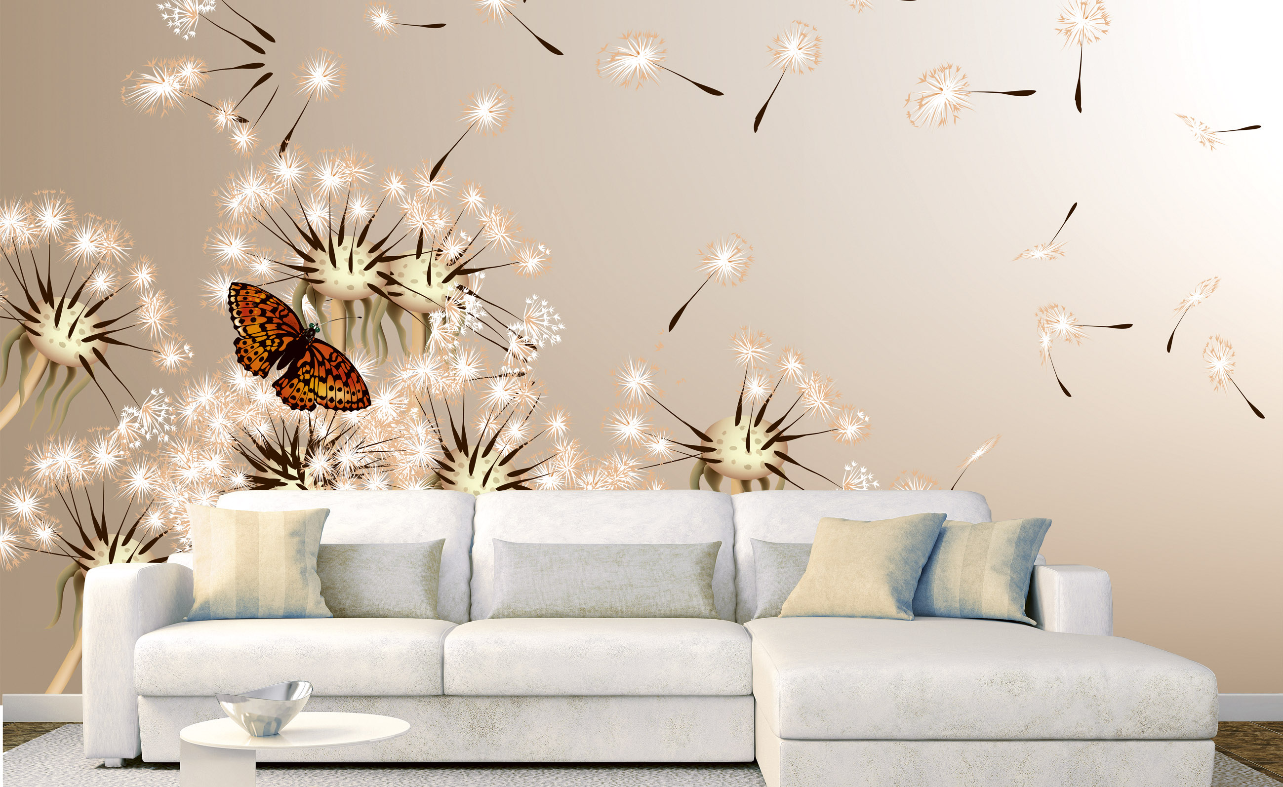 Foto tapet 3d dandelions and butterfly, dimex, 5 fâșii, 375 x 250cm 