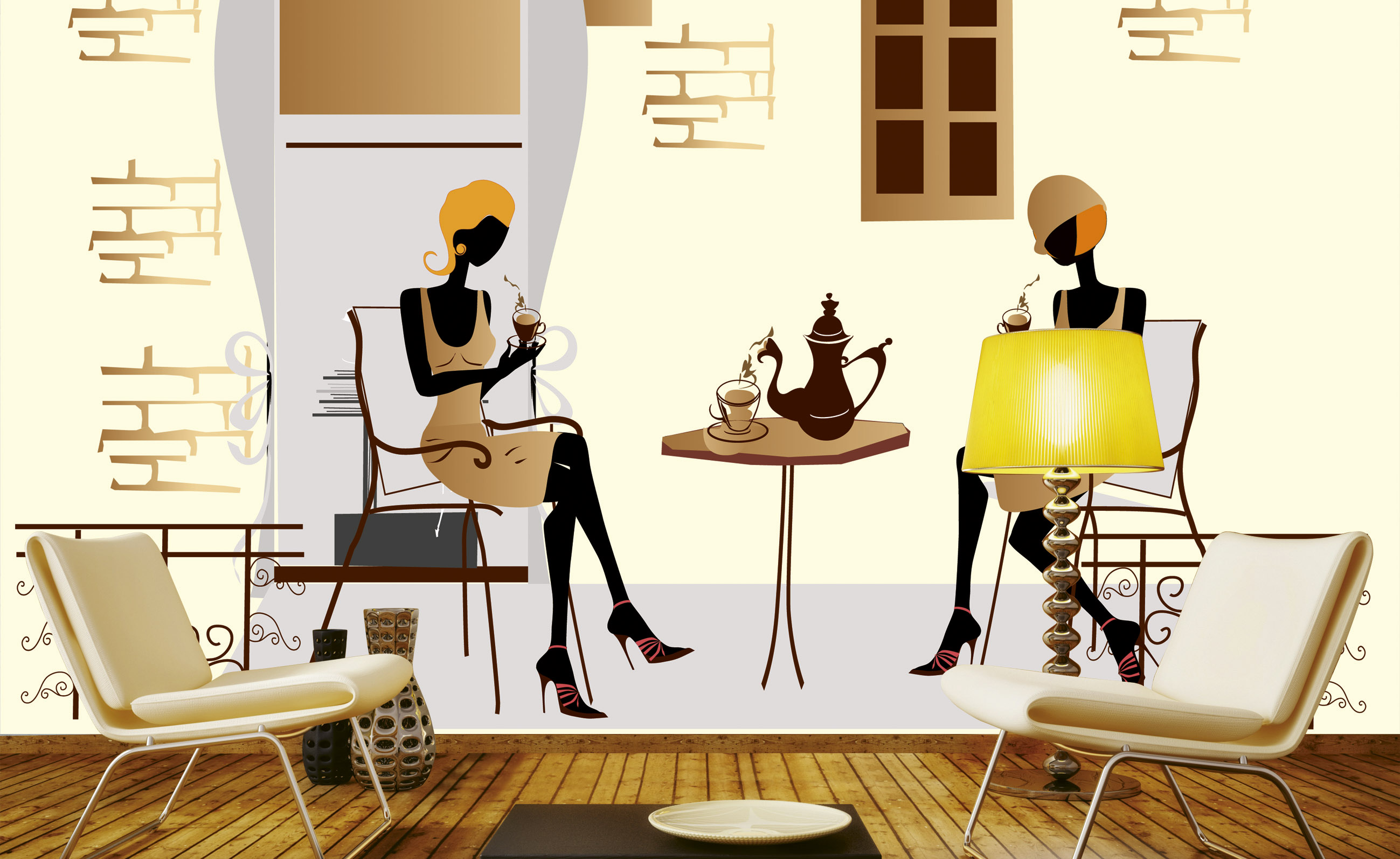 Foto tapet 3d street cafe, dimex, 5 fâșii, 375 x 250cm 