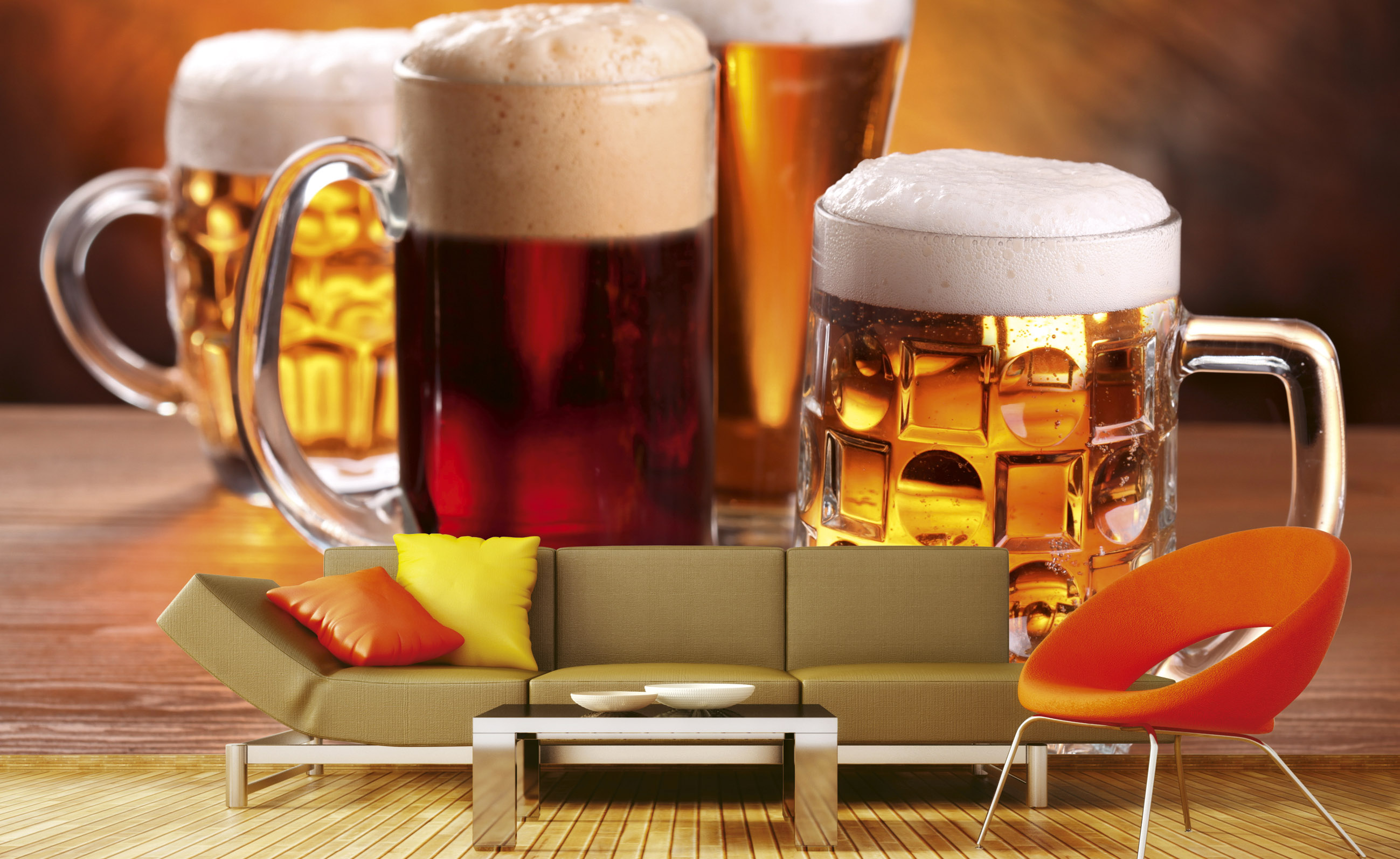 Foto tapet 3d beer mugs, dimex, 5 fâșii, 375 x 250cm
