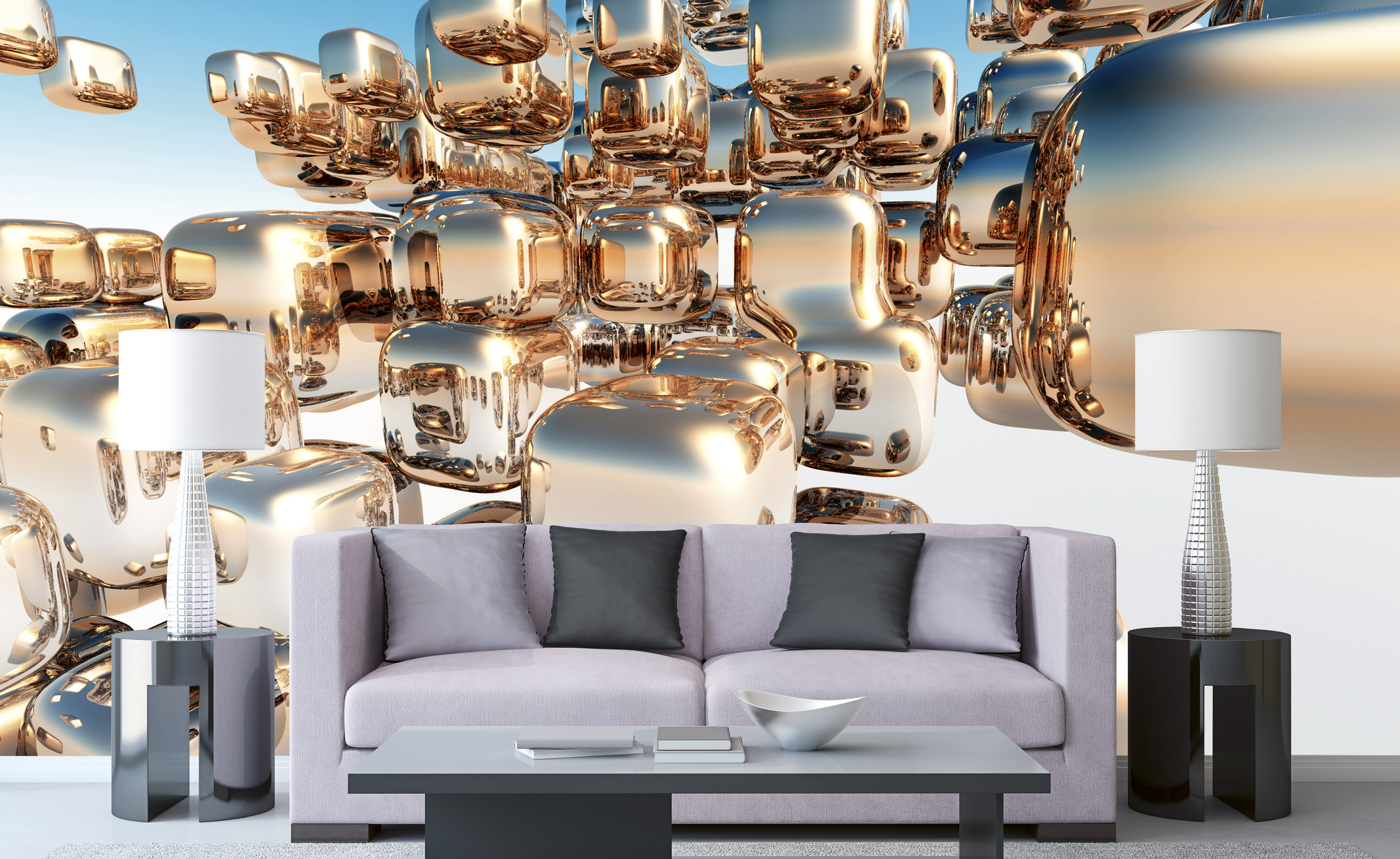 Foto tapet 3d silver cubes, dimex, 5 fâșii, 375 x 250cm 