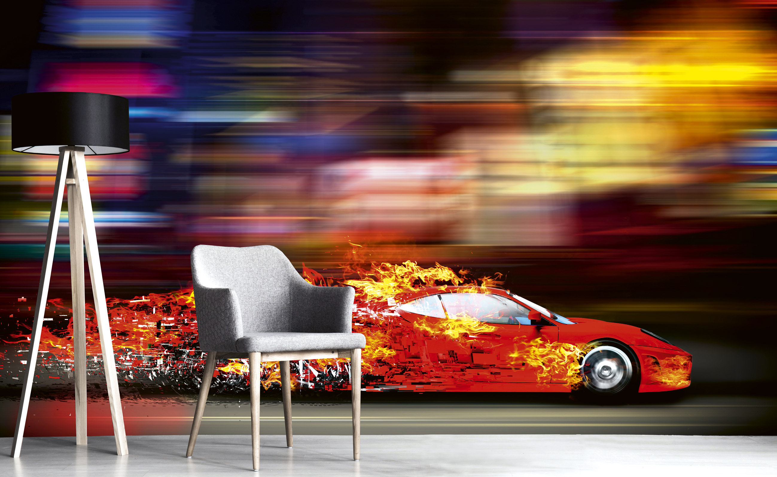Foto tapet 3d speeding car, dimex, 5 fâșii, 375 x 250cm 