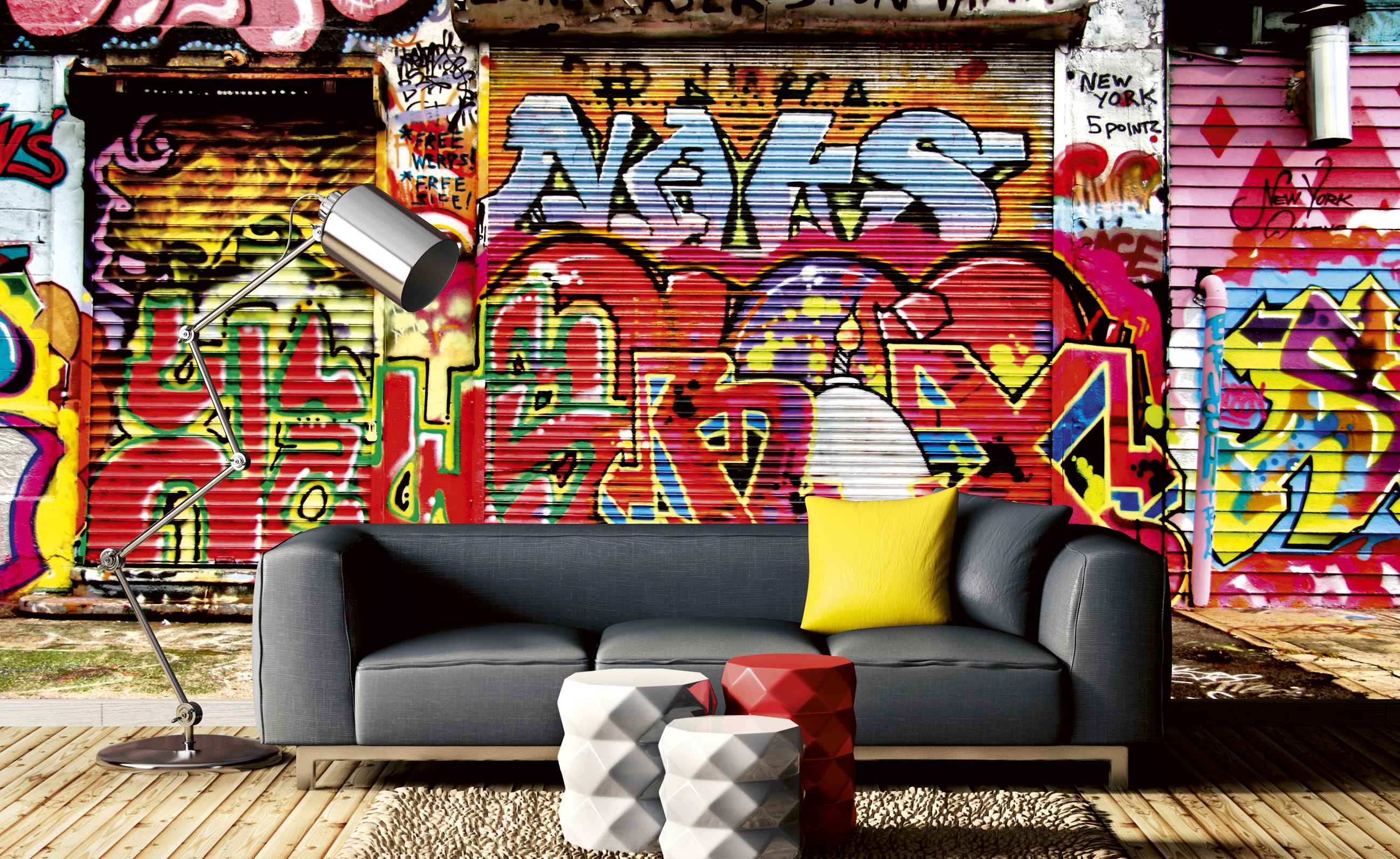 Foto tapet 3d graffiti street, dimex, 5 fâșii, 375 x 250cm 