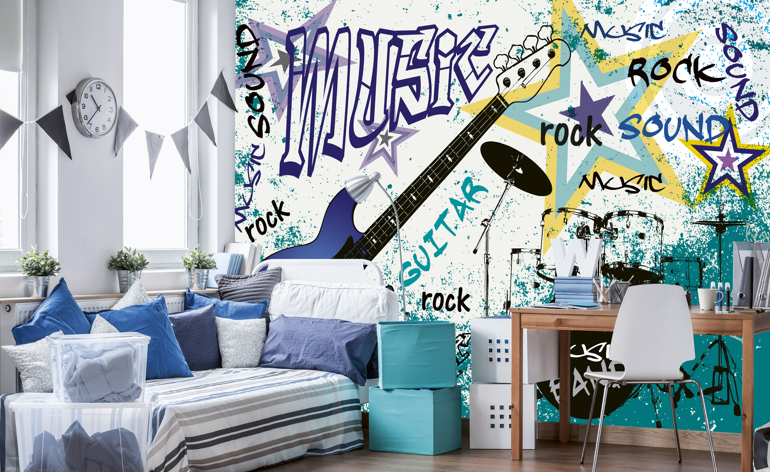 Foto tapet 3d blue guitar, dimex, 5 fâșii, 375 x 250cm 