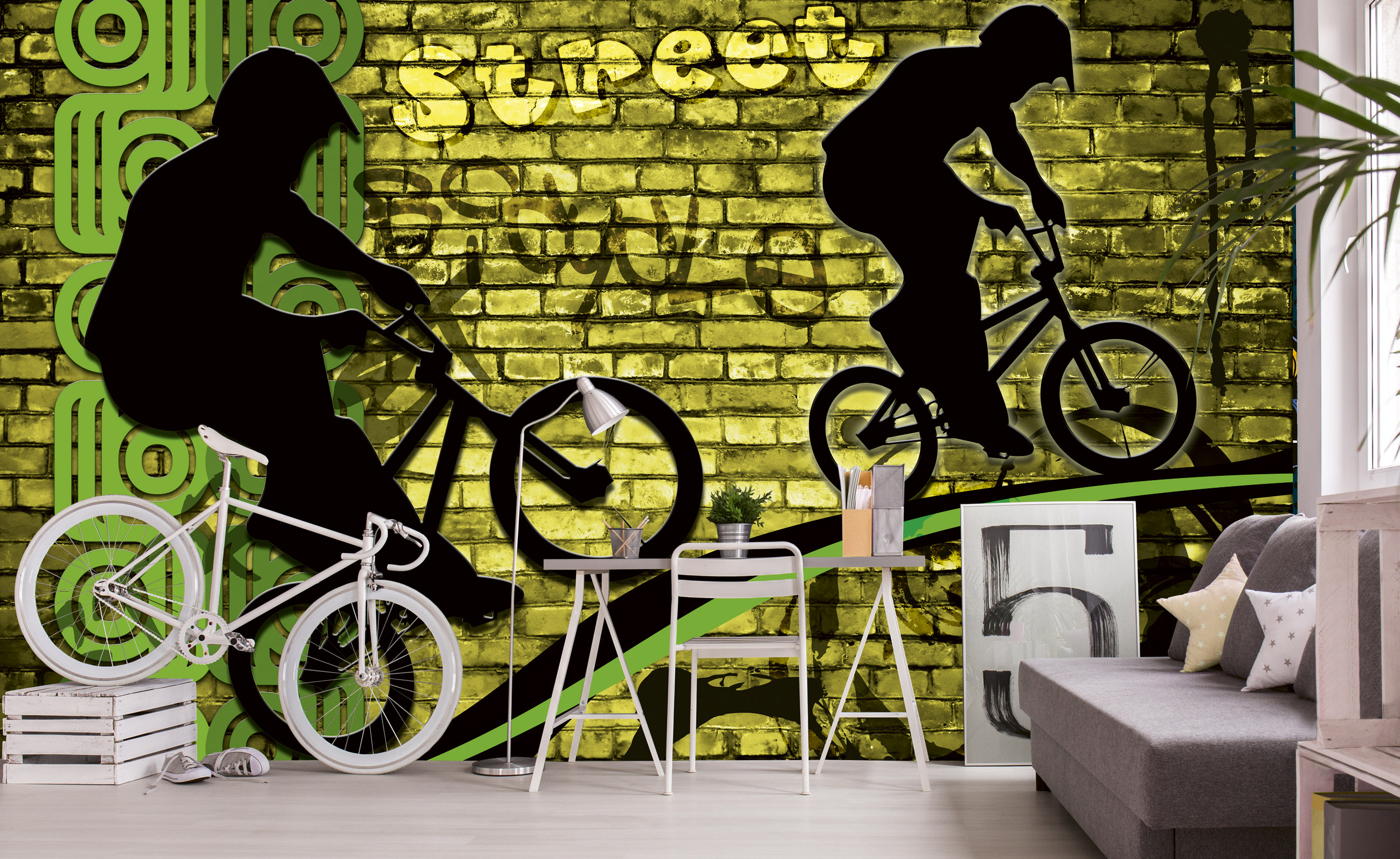 Foto tapet 3d bicycle green, dimex, 5 fâșii, 375 x 250cm 