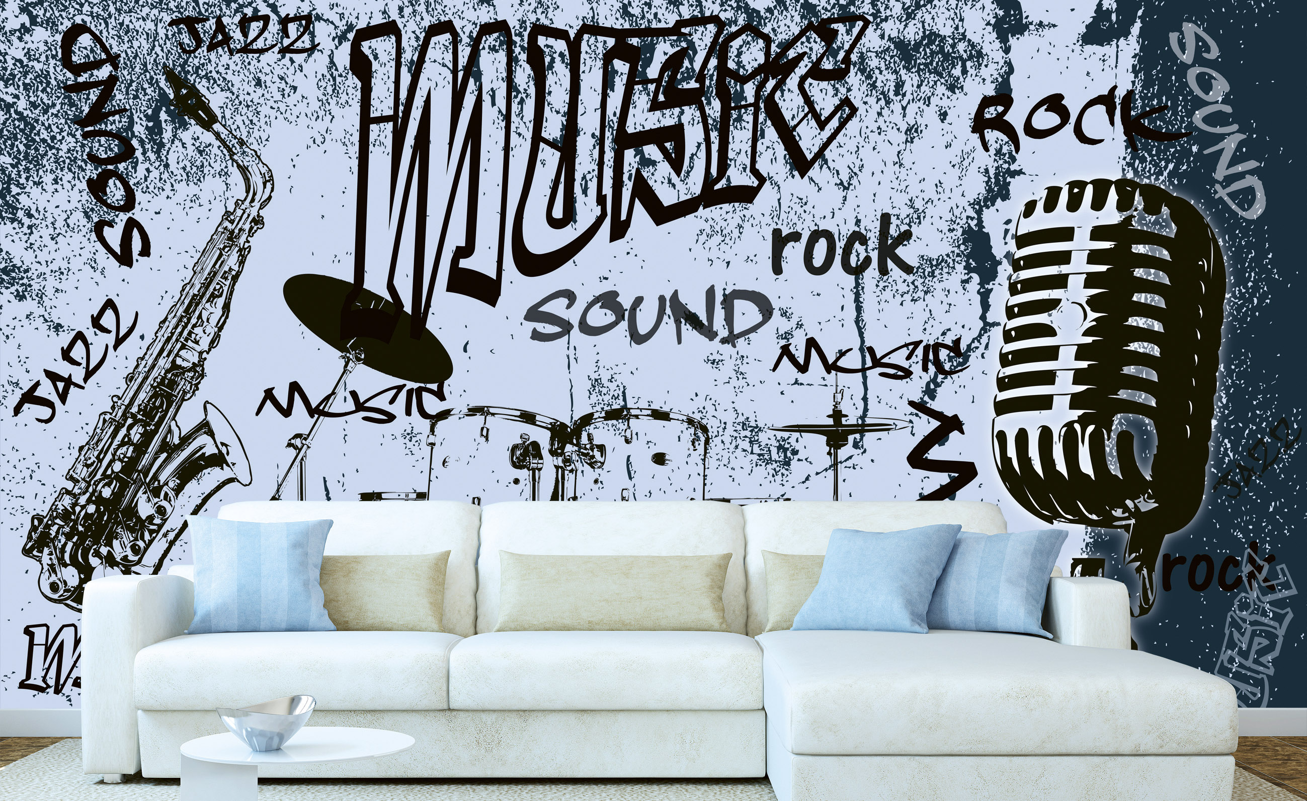 Foto tapet 3d music blue, dimex, 5 fâșii, 375 x 250cm 