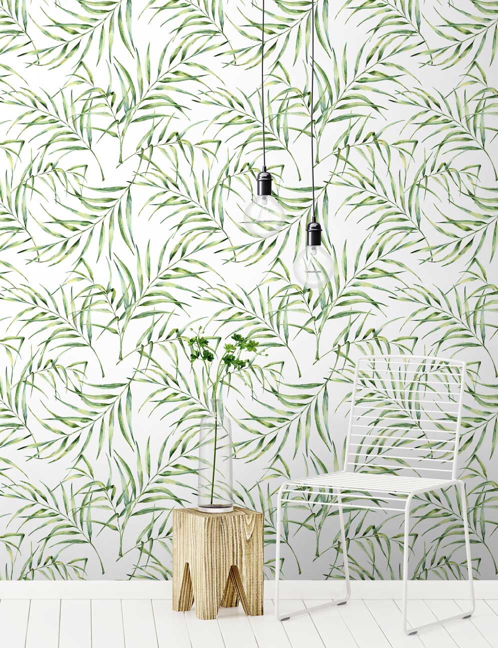 Tapet designer Palm Breeze (Watercolour Palm Leaf), Green – Feathr (Watercolour
