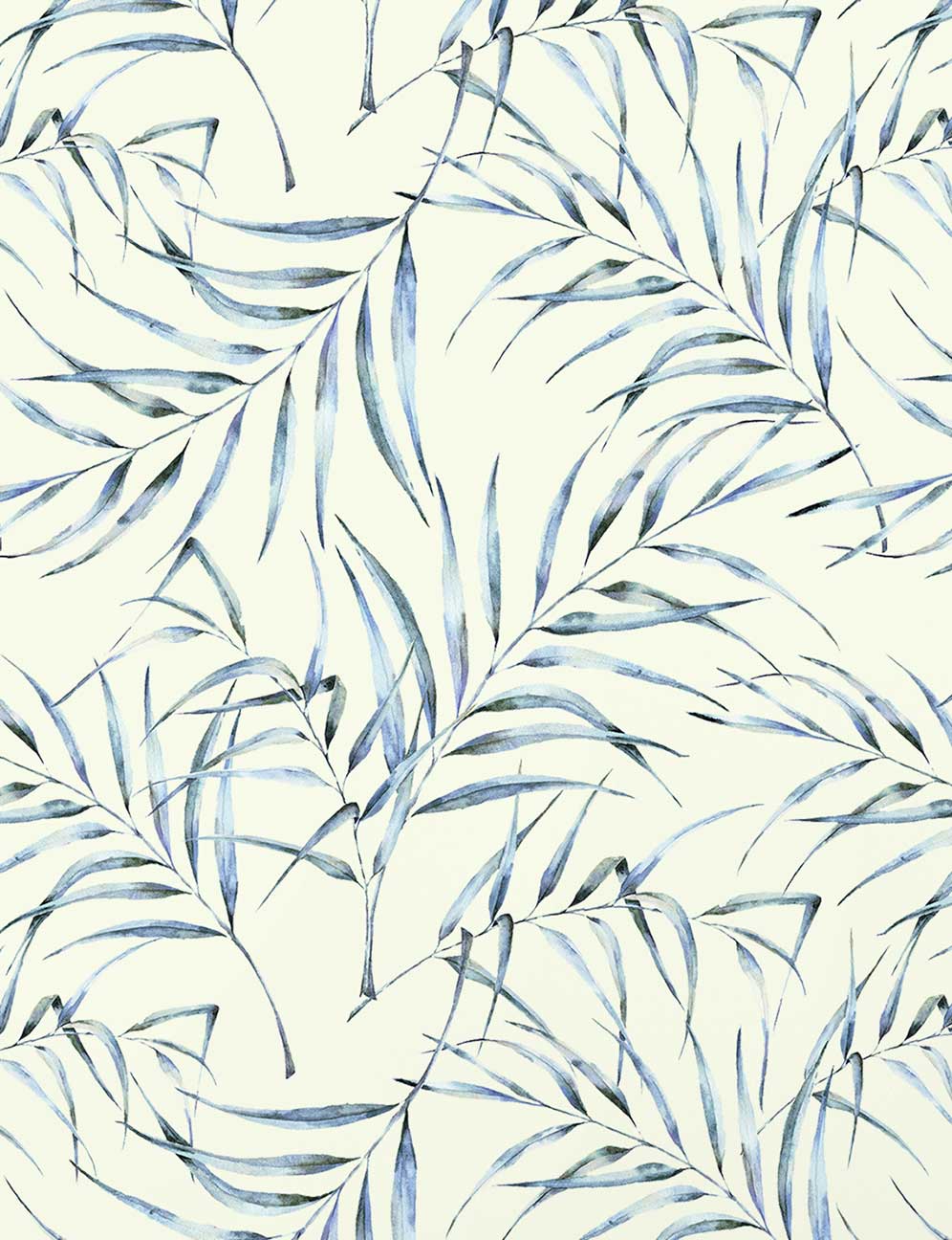 Tapet designer Palm Breeze (Watercolour Palm Leaf), Blue - Feathr