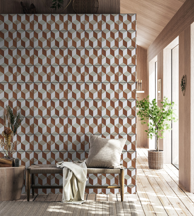 Tapet designer Lisbon (Portuguese Tile), Honey - Feathr