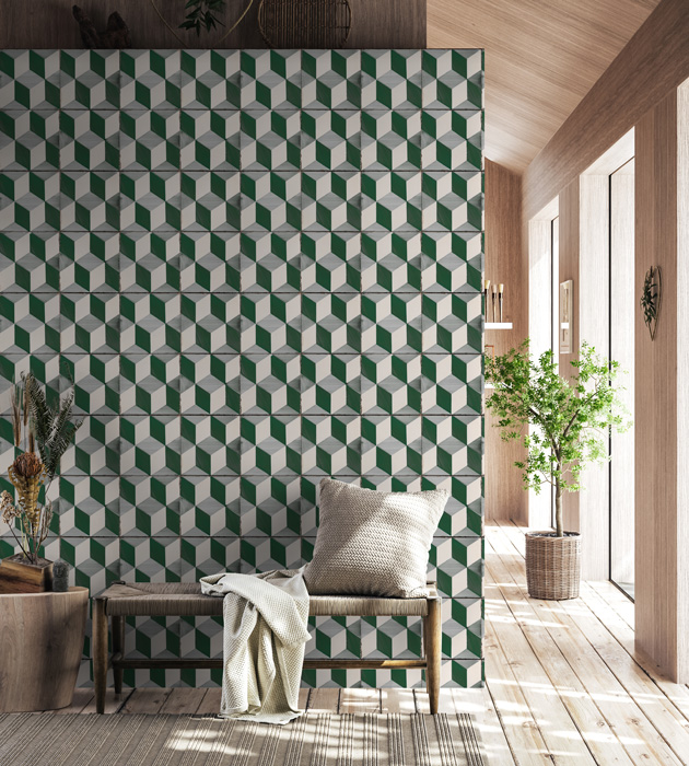 Tapet designer Lisbon (Portuguese Tile), Forest – Feathr (Portuguese