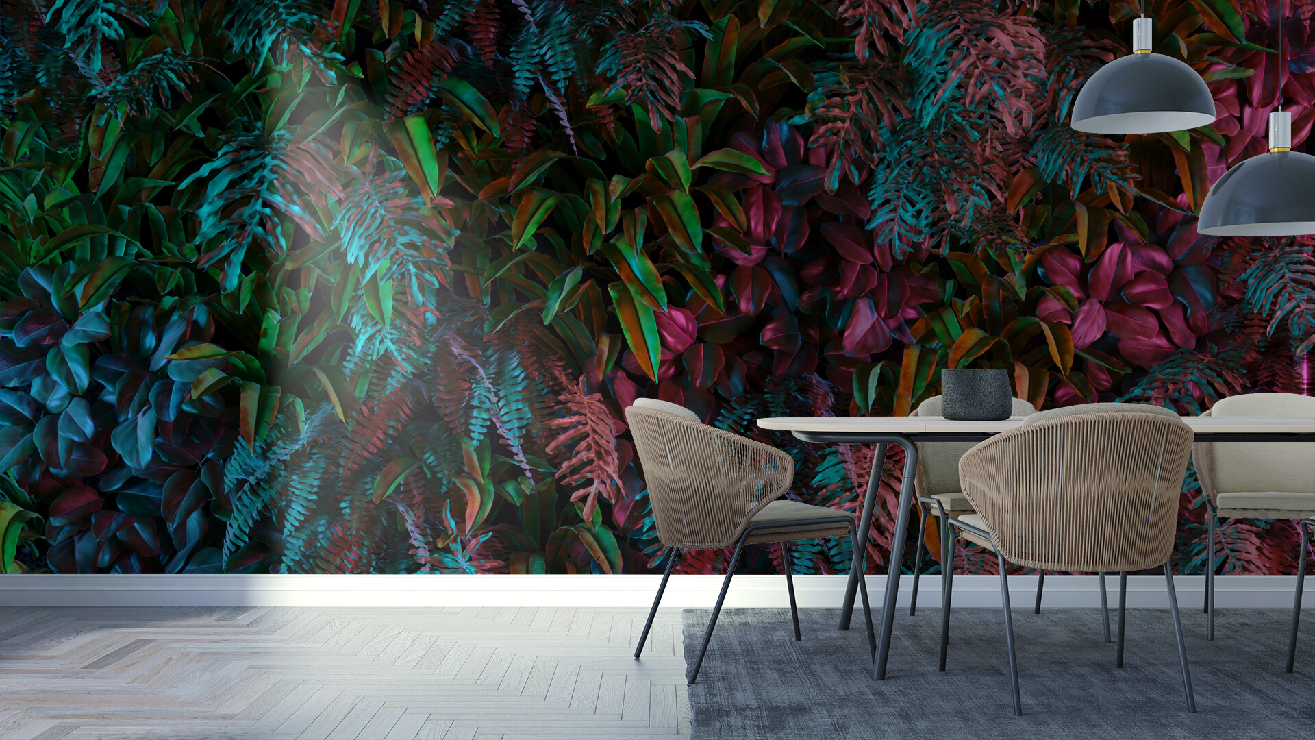 Fototapet neon tropical jungle 3d, dintr-o bucată, grandcanvas 