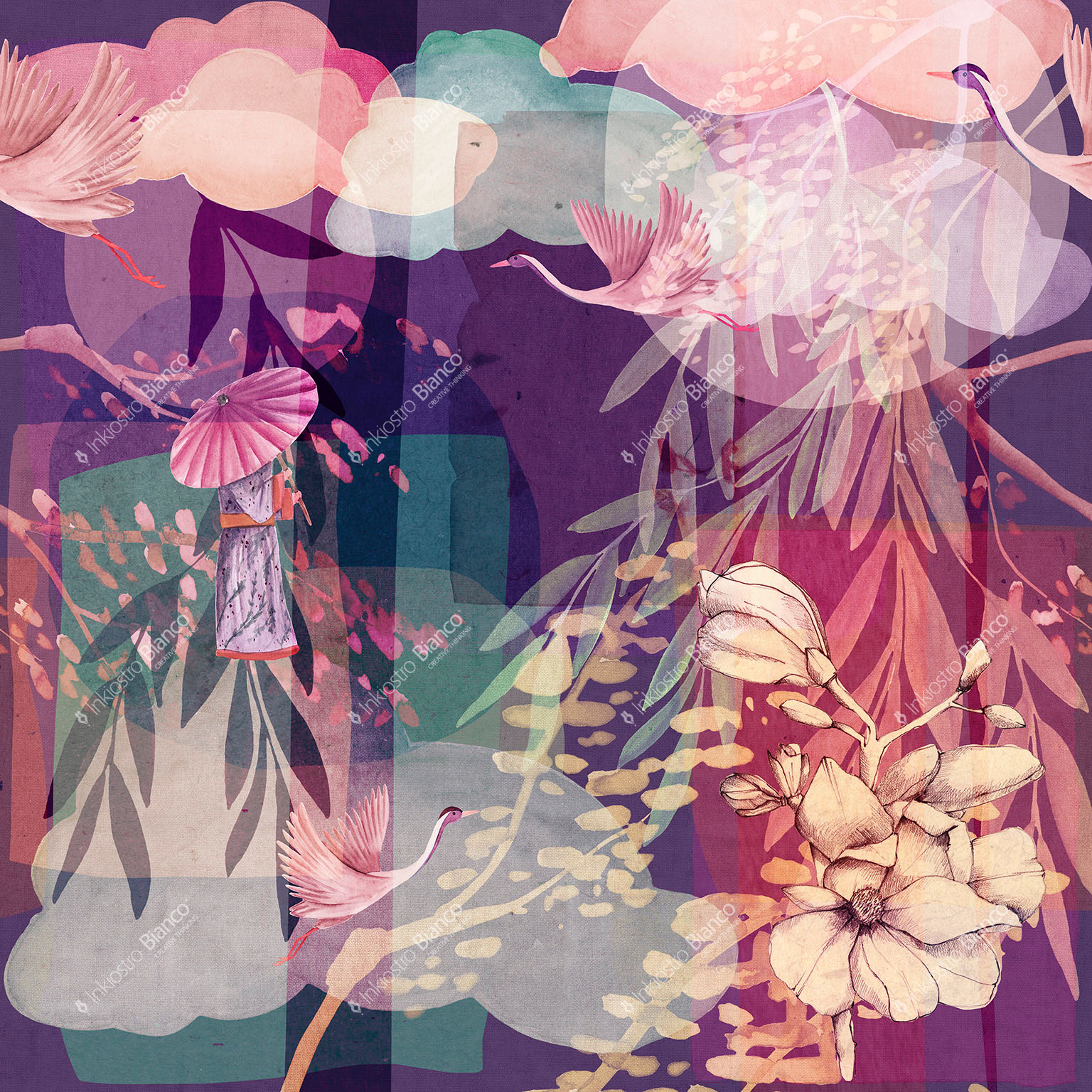 Tapet sketchbook / primavera, variant 2, inkiostro bianco 