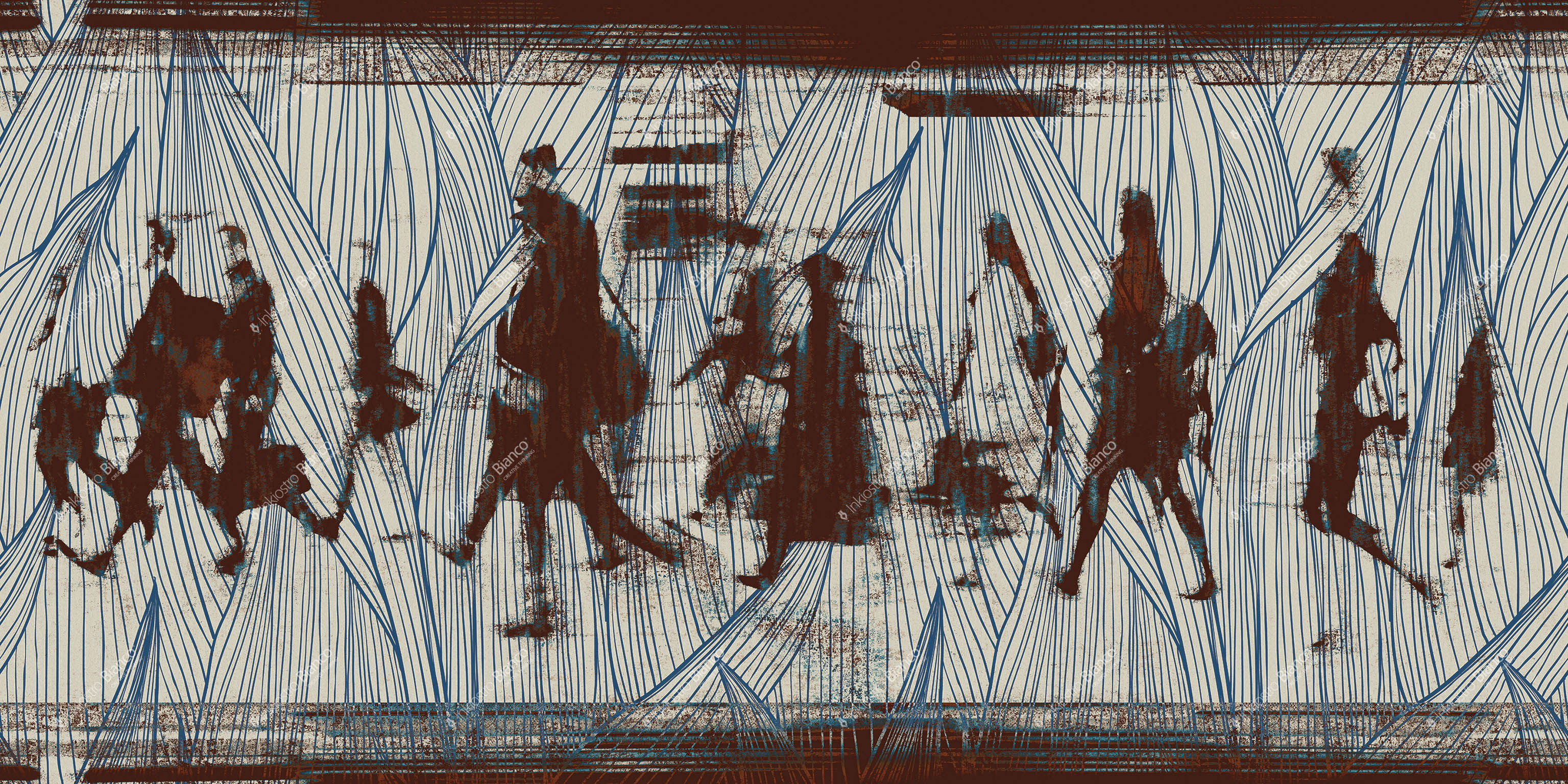 Tapet sketchbook / walking, variant 2, inkiostro bianco 