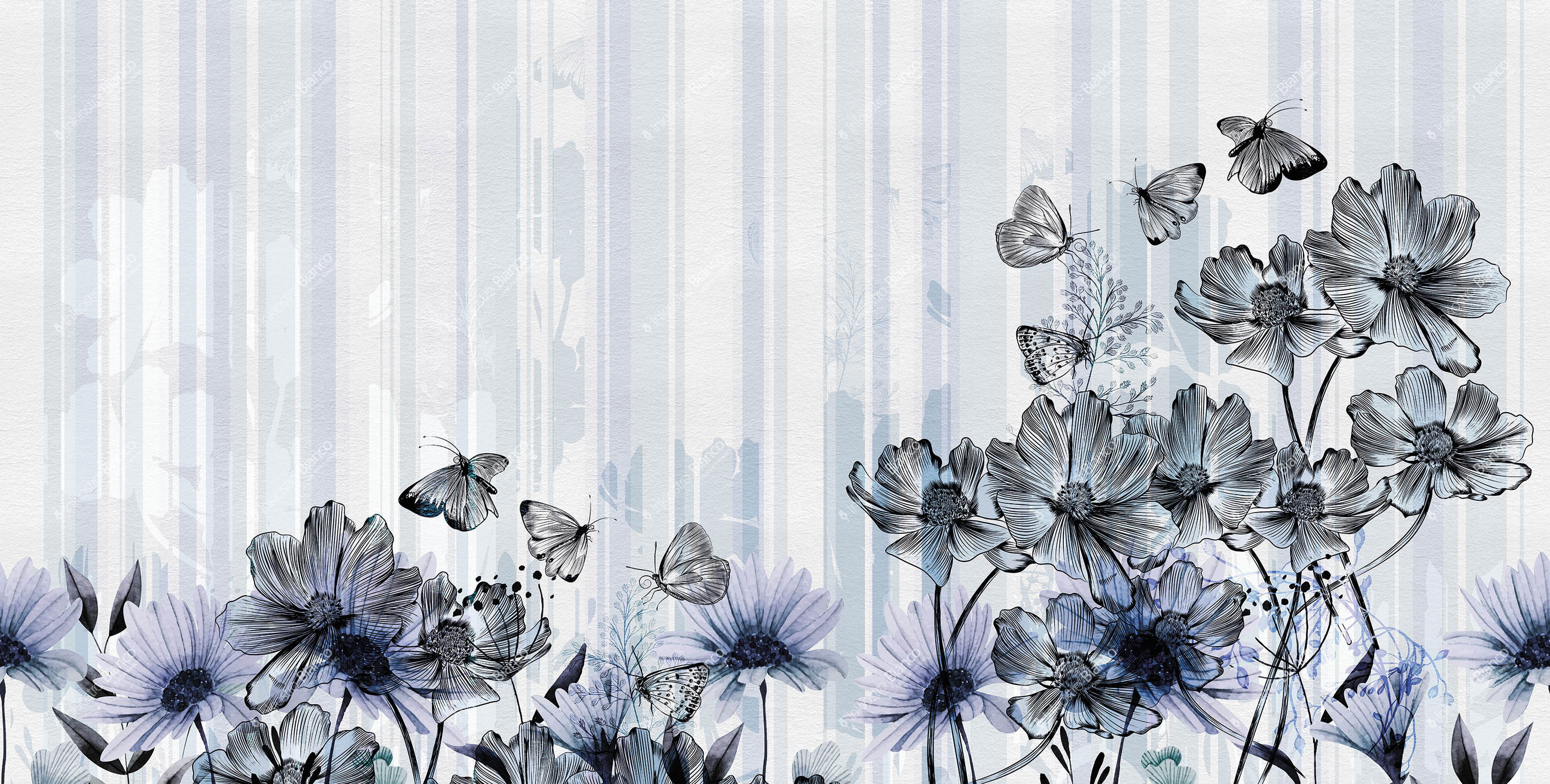 Tapet sketchbook / flowerlines, variant 3, inkiostro bianco 