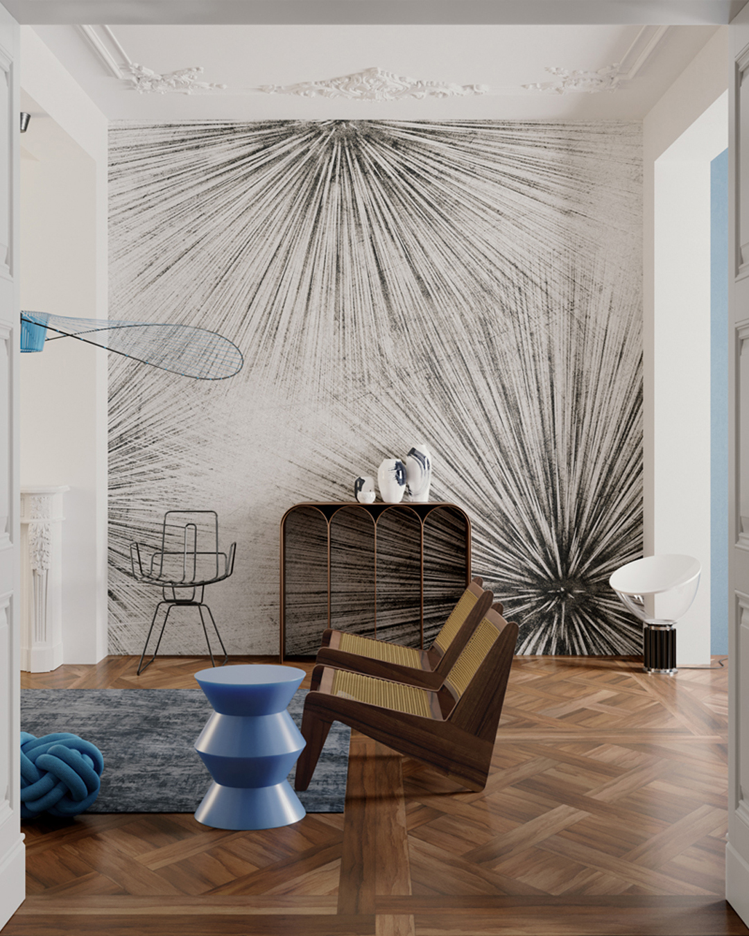 Tapet light and shadows / sparks, variant 1, inkiostro bianco 