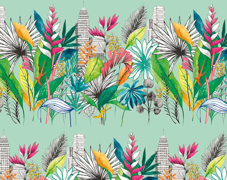 Tapet urban tropic, azure, ohpopsi 