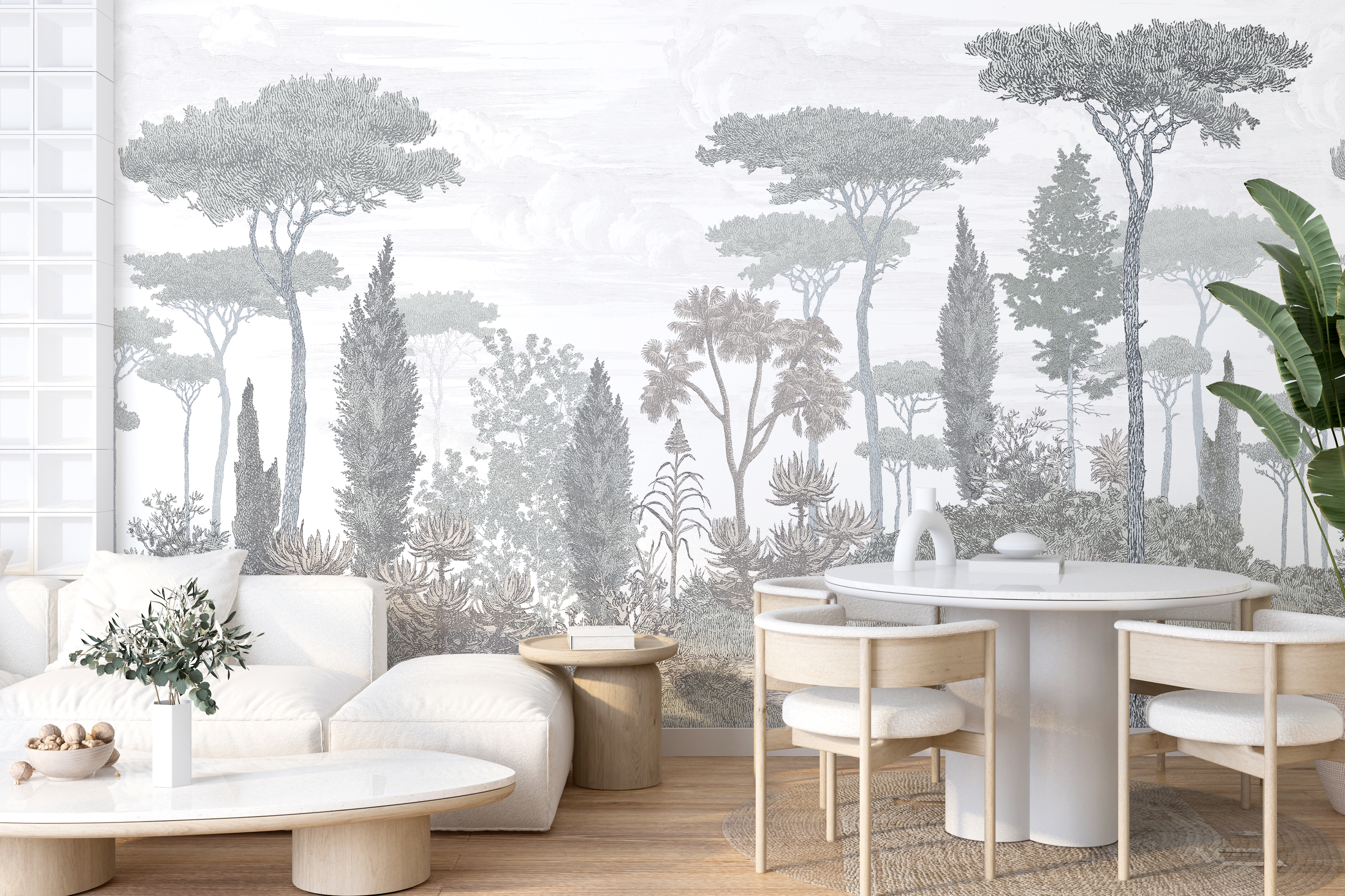 Tapet pinède, brushwood grey, papermint 