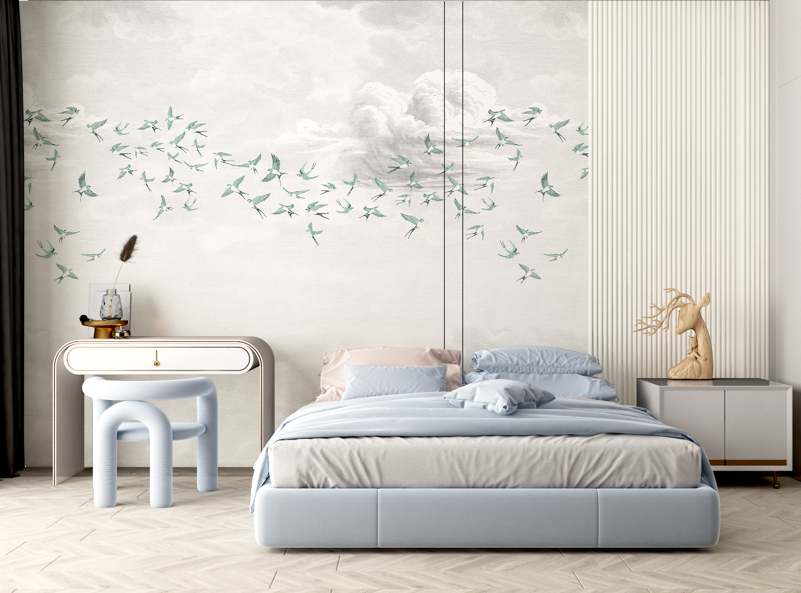 Tapet swallow cloud, vert opaline, papermint 