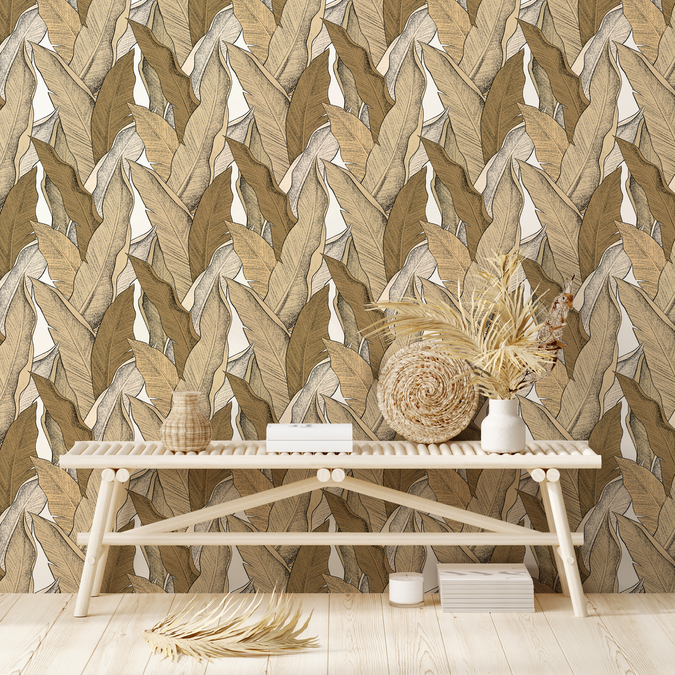 Tapet leaf, terre d'ombre, 5.3mp / rola, papermint 
