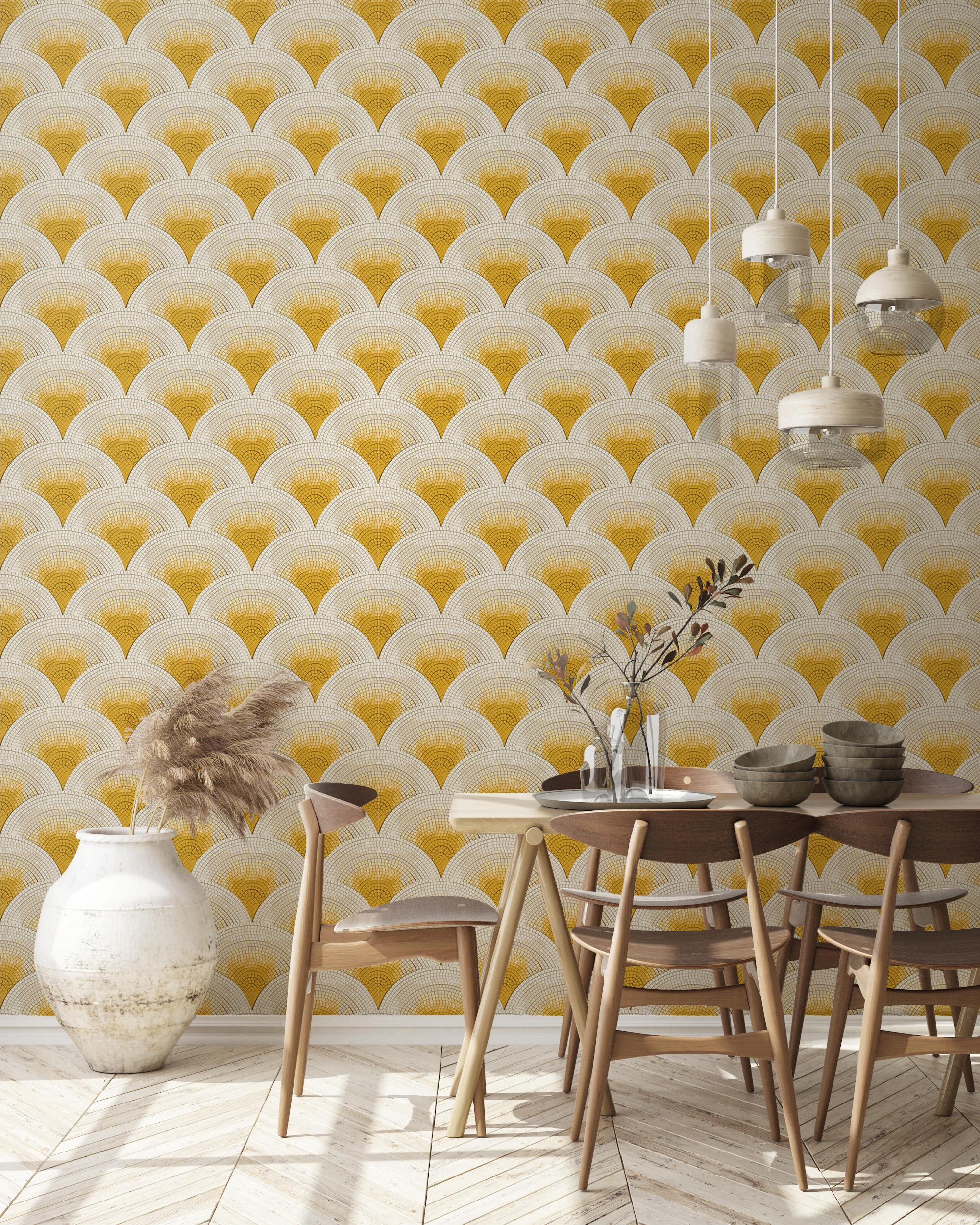 Tapet mosaïc, jaune, 5.3mp / rola, papermint 